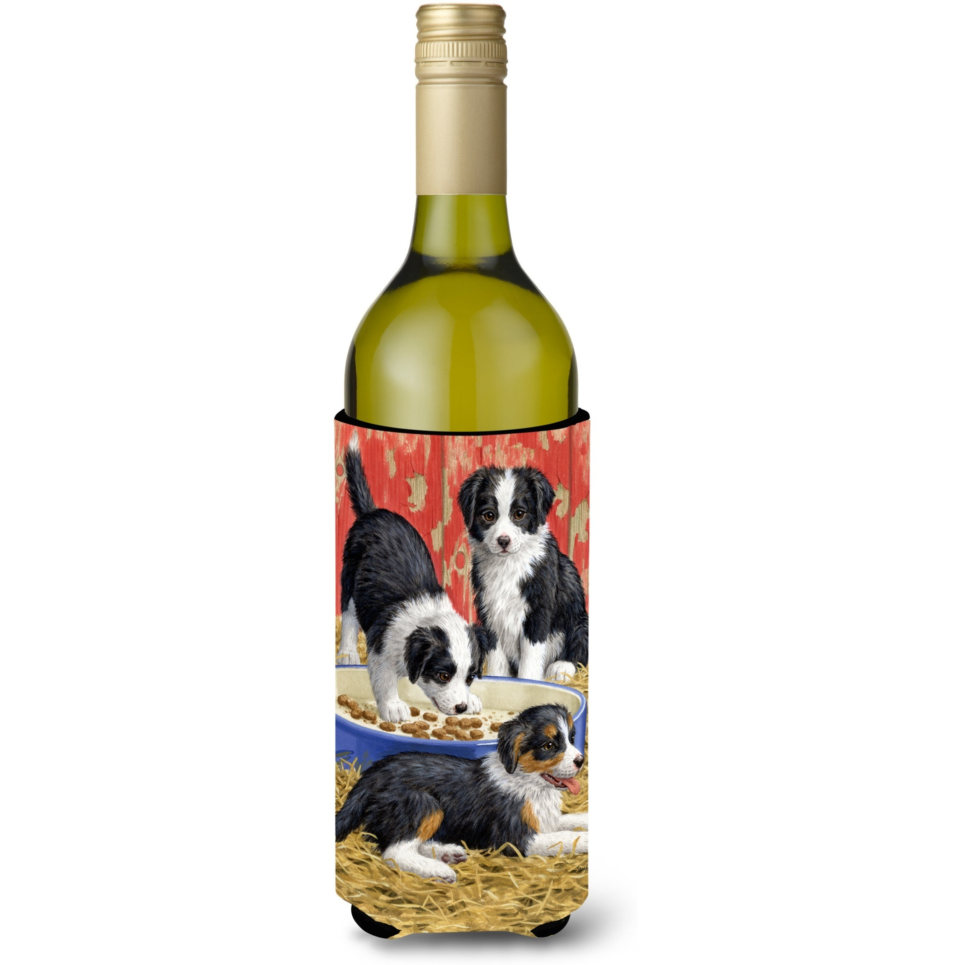 &quotCaroline's Treasures Border Collie Pups Wine Bottle Koozie Hugger, 750 ml, Multicolor"