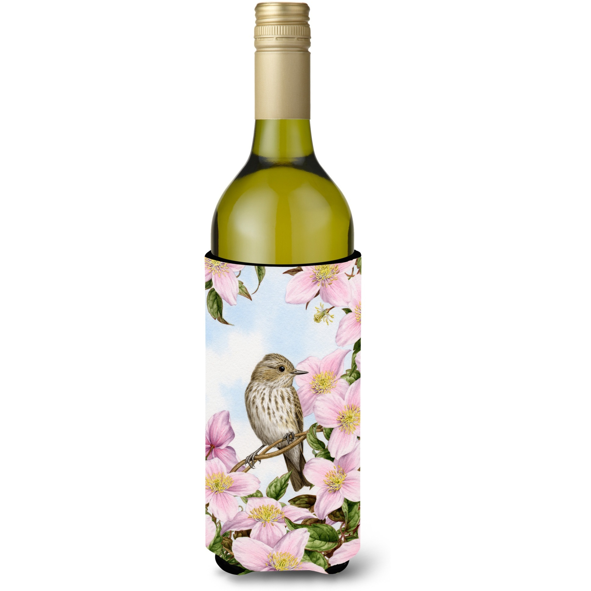 &quotCaroline's Treasures ASA2088LITERK Spotted Flycatcher Wine Bottle Koozie Hugger, 750 ml, Multicolor"
