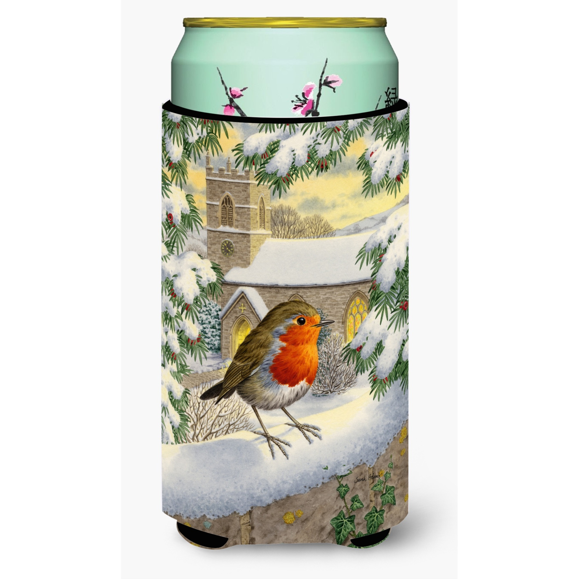 &quotCaroline's Treasures European Robin Waiting Tall Boy Koozie Hugger, Multicolor"