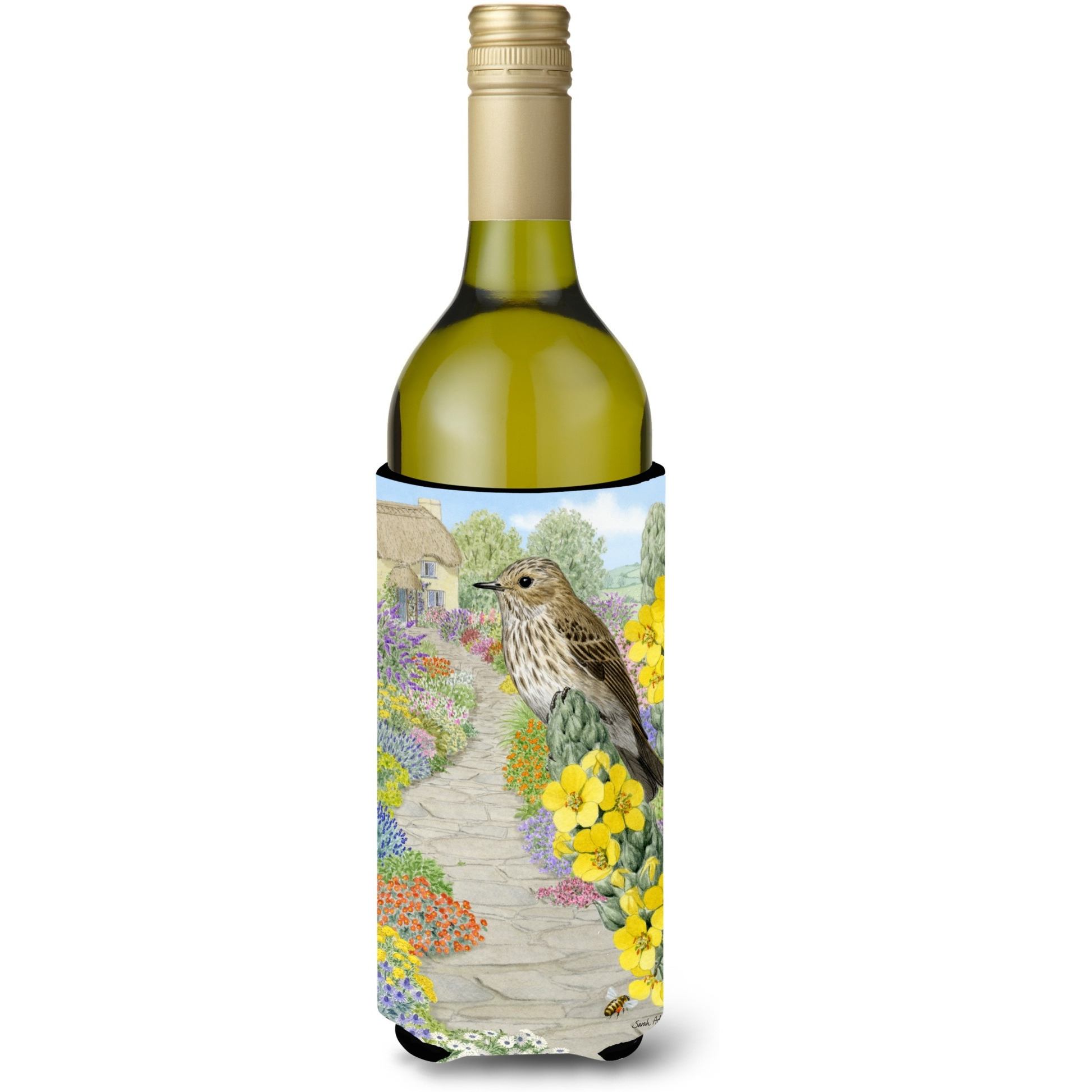 &quotCaroline's Treasures ASA2095LITERK Spotted Flycatcher Wine Bottle Koozie Hugger, 750 ml, Multicolor"