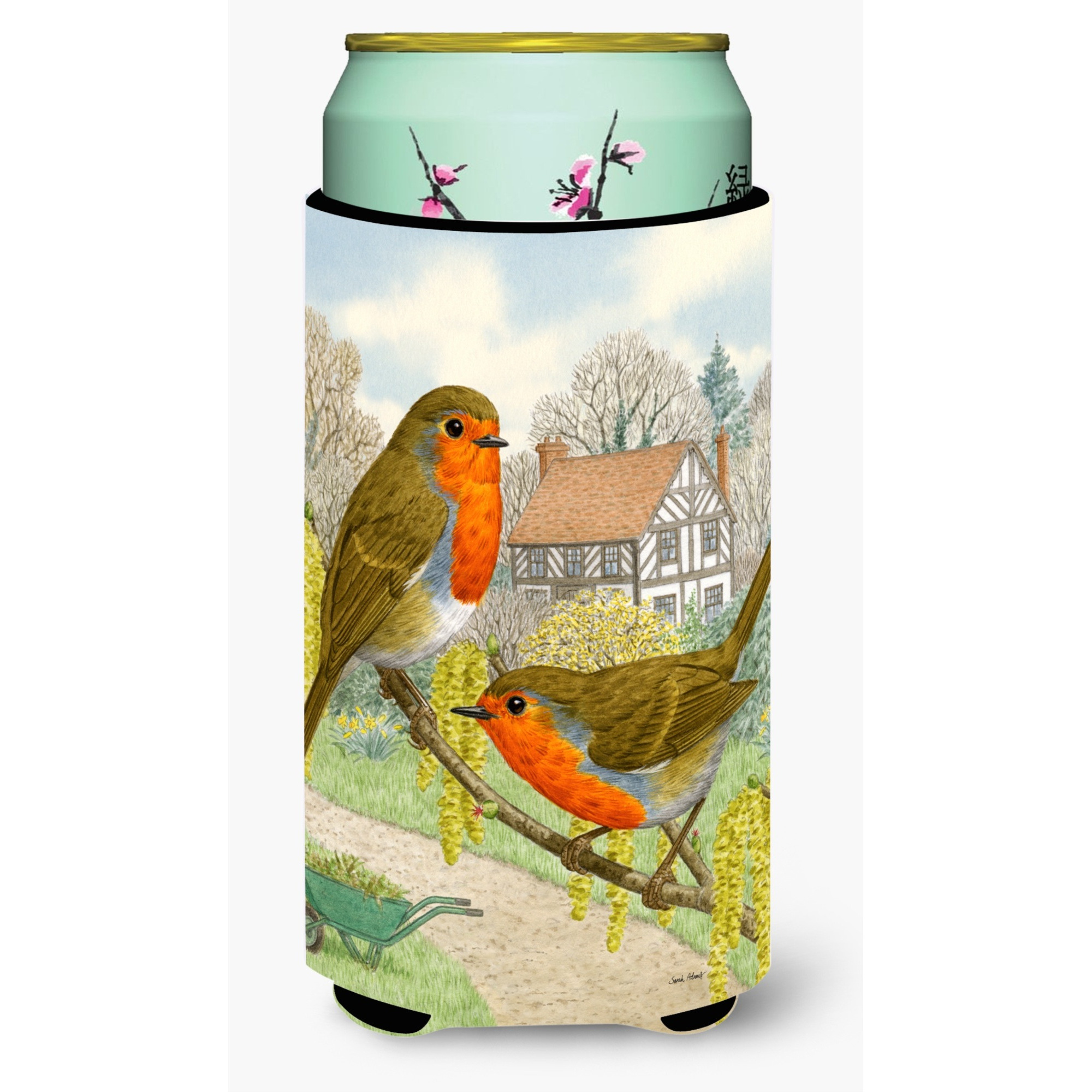 &quotCaroline's Treasures European Robins Tall Boy Koozie Hugger, Multicolor"