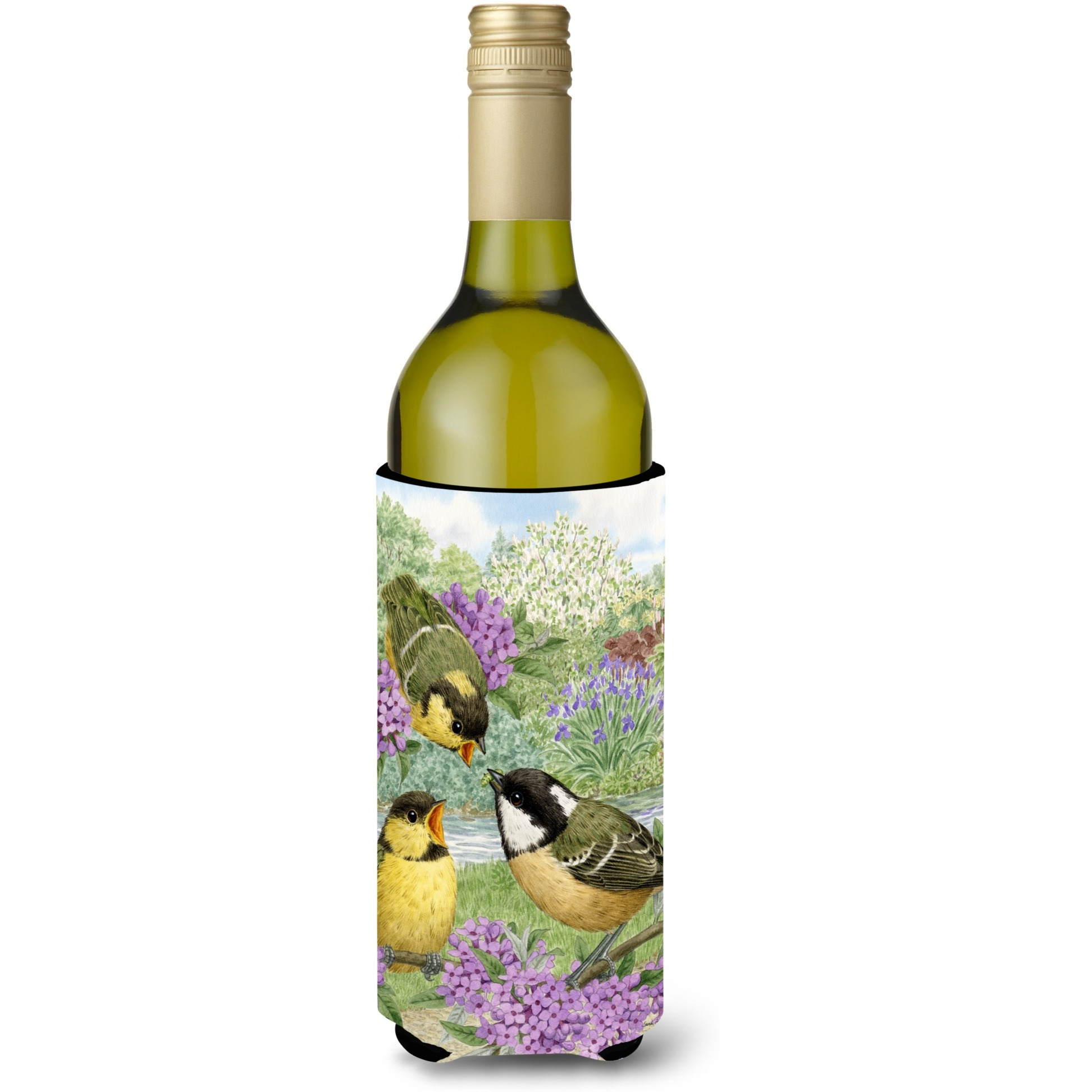 &quotCaroline's Treasures ASA2098LITERK Coal Tits Wine Bottle Koozie Hugger, 750 ml, Multicolor"
