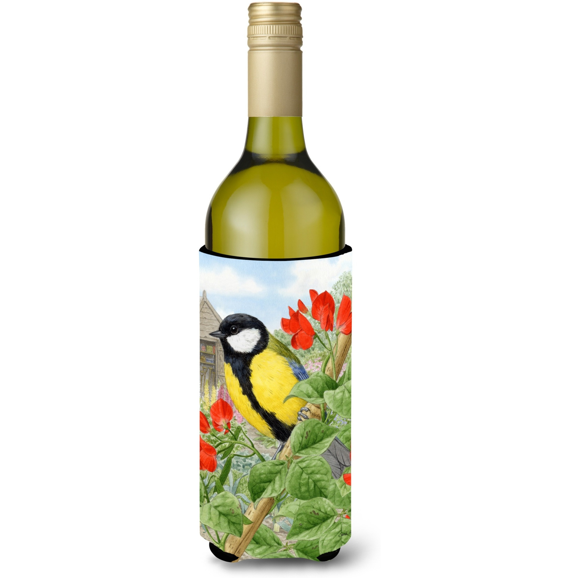 &quotCaroline's Treasures ASA2110LITERK Great Tit Wine Bottle Koozie Hugger, 750 ml, Multicolor"
