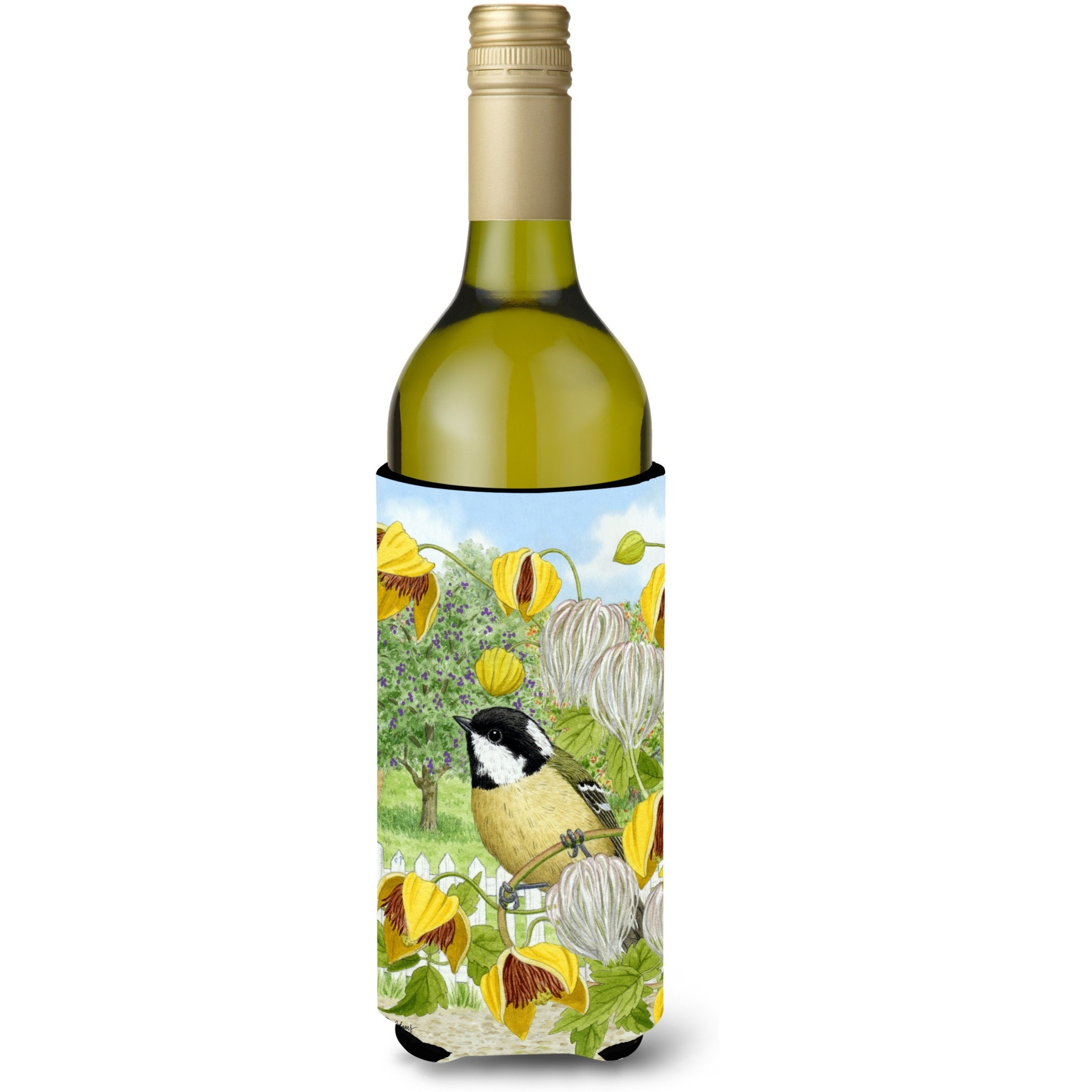 &quotCaroline's Treasures Coal Tit Wine Bottle Koozie Hugger, 750 ml, Multicolor"