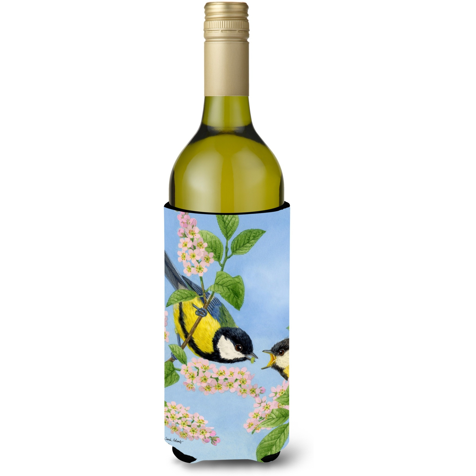 &quotCaroline's Treasures Eurasian Blue Tits Birds Wine Bottle Koozie Hugger, 750 ml, Multicolor"