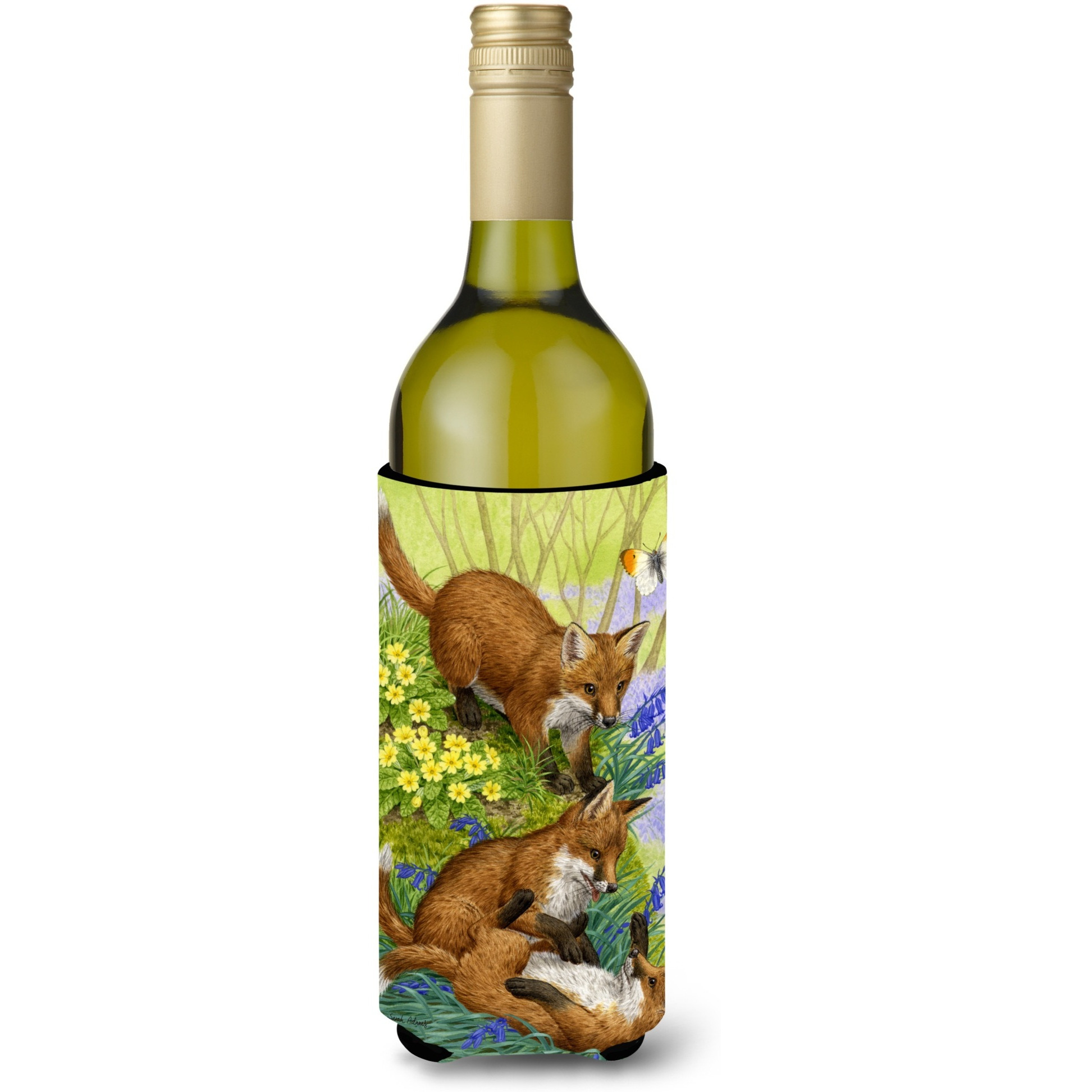 &quotCaroline's Treasures ASA2131LITERK Fox Cubs Wine Bottle Koozie Hugger, 750 ml, Multicolor"