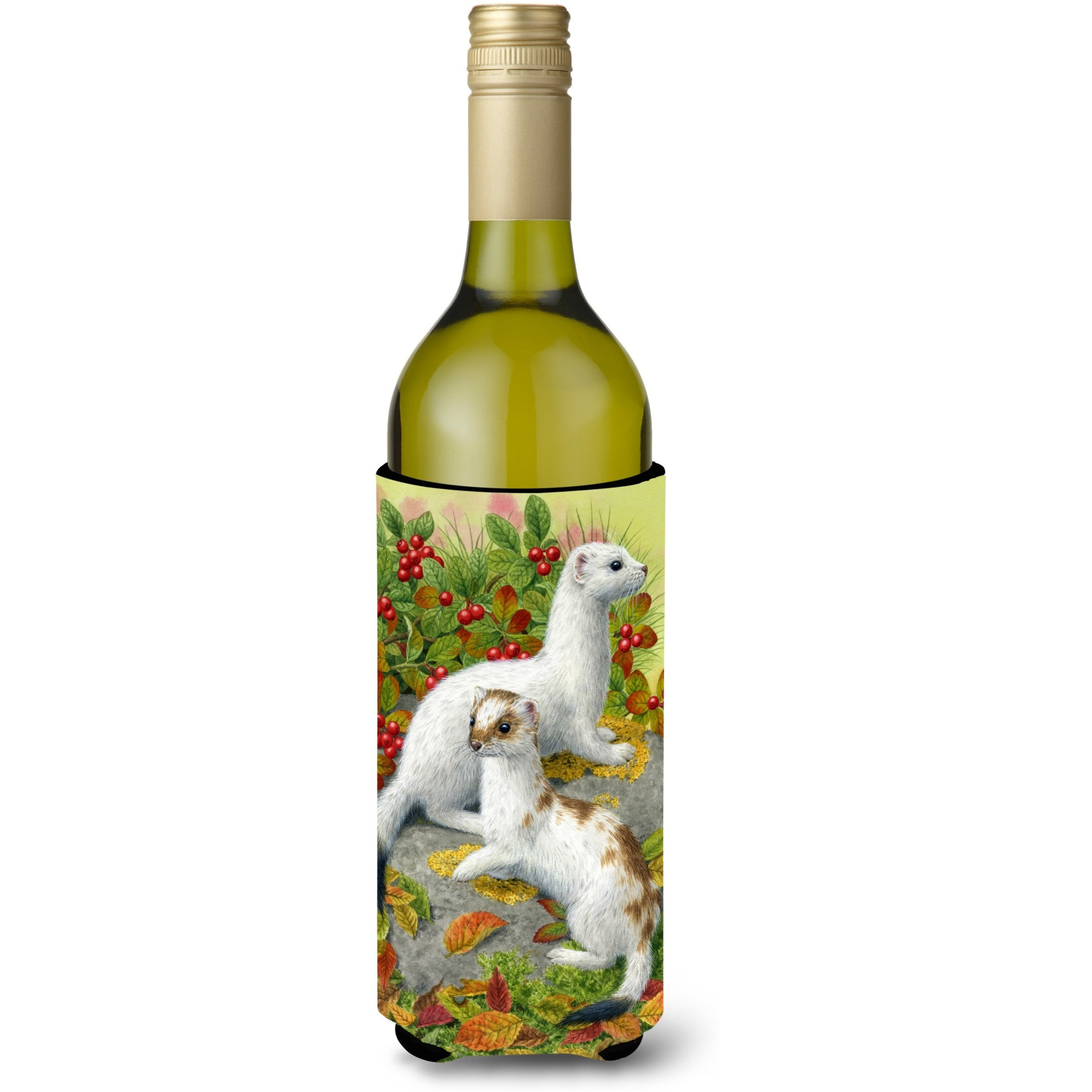 &quotCaroline's Treasures Ermine Stoat Short-Tailed Weasel Wine Bottle Koozie Hugger, 750 ml, Multicolor"