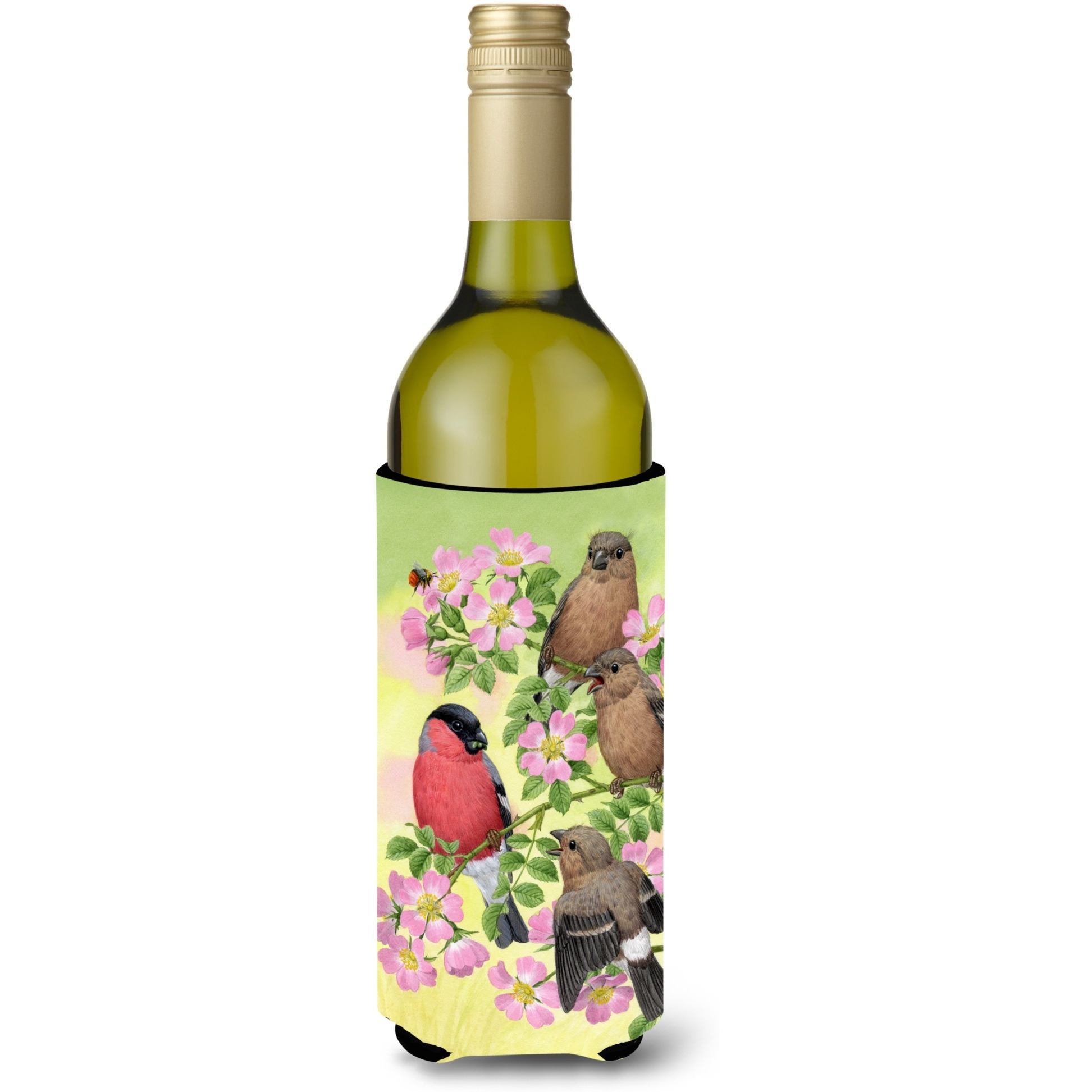 &quotCaroline's Treasures ASA2154LITERK Eurasian Bullfinches Wine Bottle Koozie Hugger, 750 ml, Multicolor"