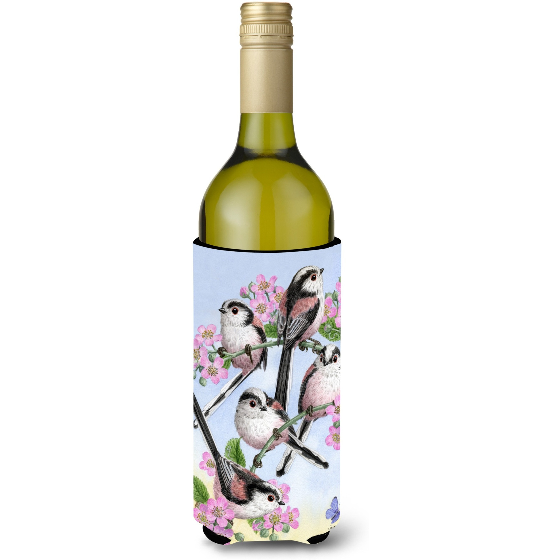 &quotCaroline's Treasures Party Of 5 Long Tailed Tits Wine Bottle Koozie Hugger, 750 ml, Multicolor"