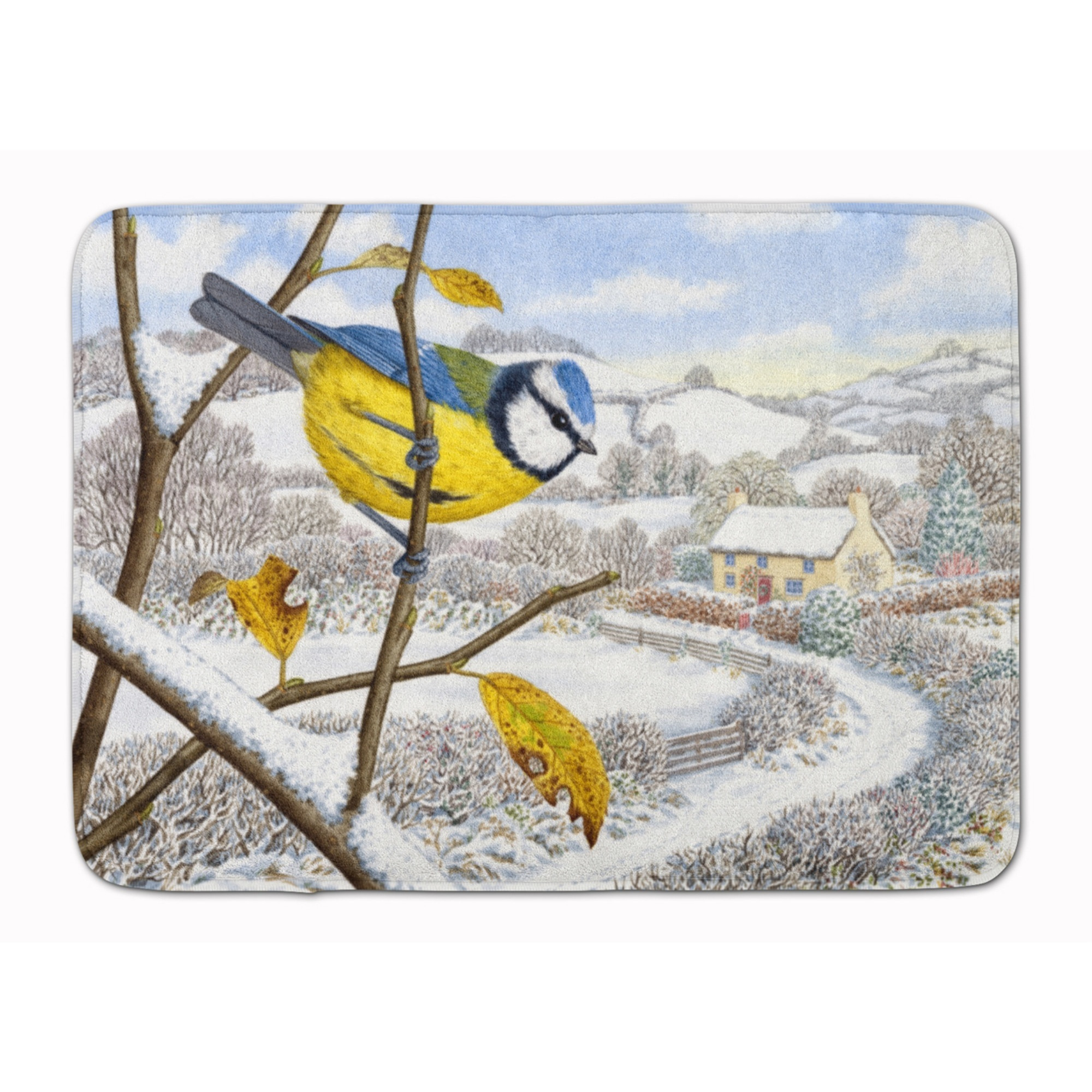 &quotCaroline's Treasures Winter Eurasian Blue Tit Floor Mat, 19"" x 27"", Multicolor"