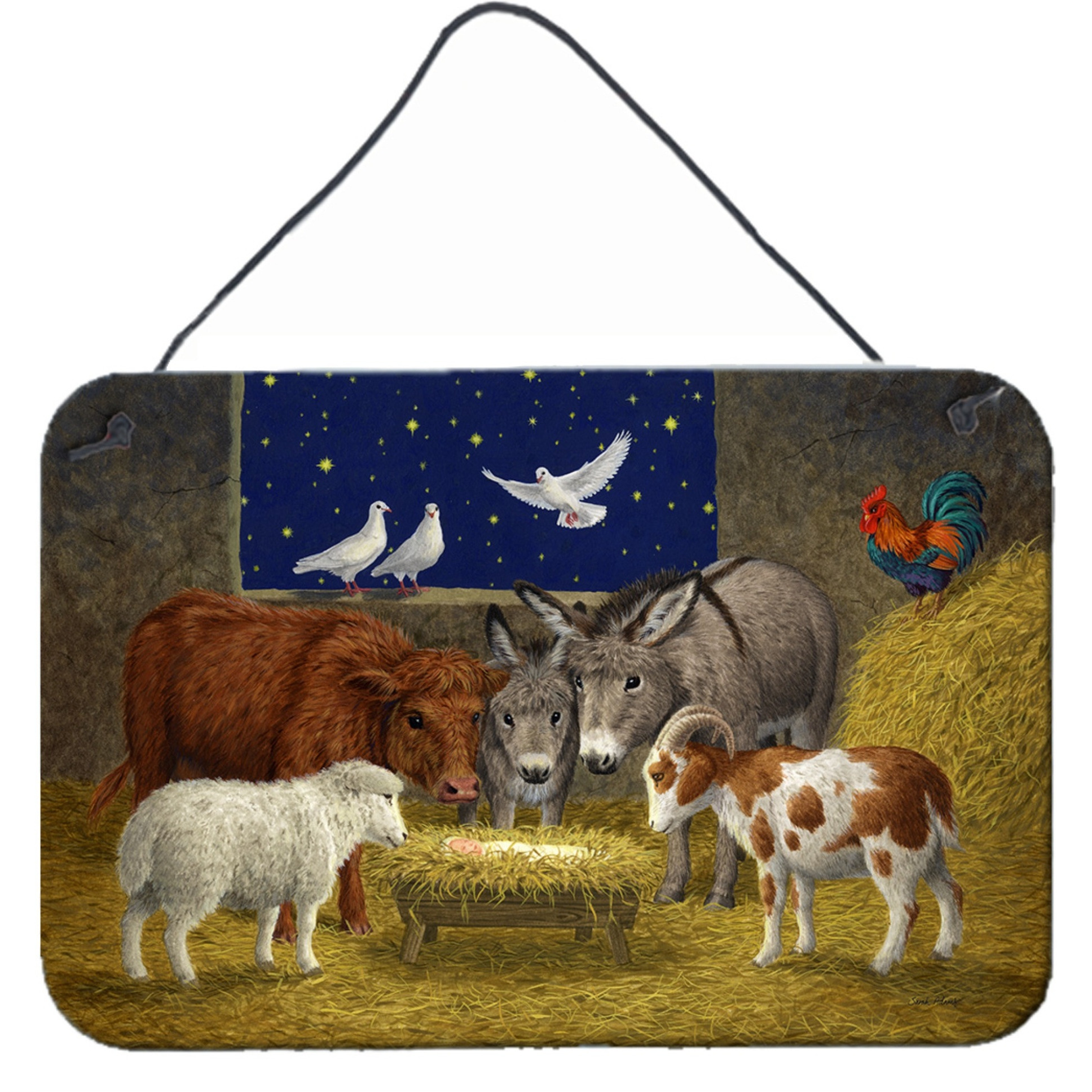 &quotCaroline's Treasures Animals at Crib Nativity Christmas Scene Wall or Door Hanging Prints ASA2205DS812, 8HX12W, Multicolor"