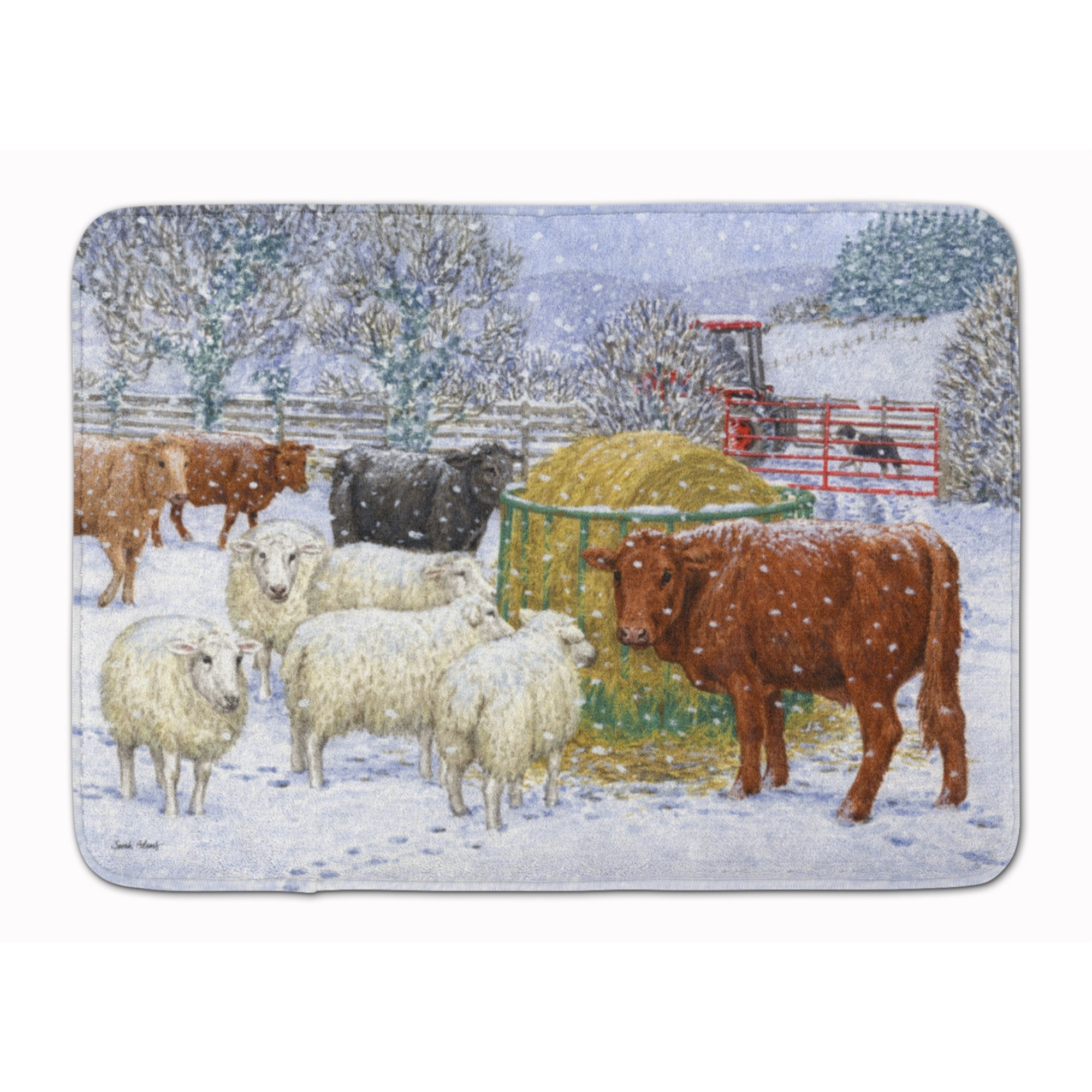 &quotCaroline's Treasures Cows and Sheep in the Snow Floor Mat, 19"" x 27"", Multicolor"