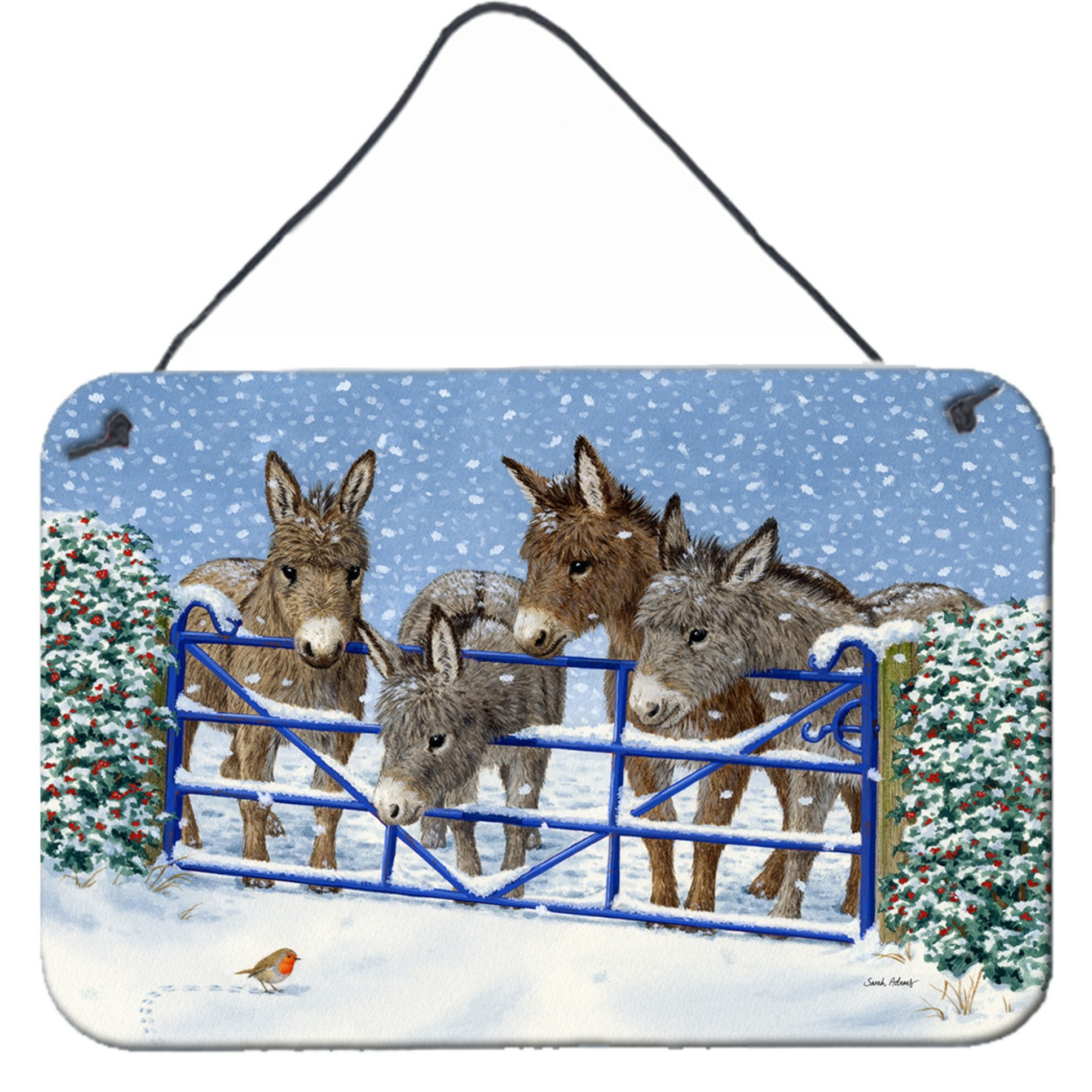 &quotCaroline's Treasures Donkeys and Robin at the Fence Wall or Door Hanging Prints ASA2210DS812, 8HX12W, Multicolor"