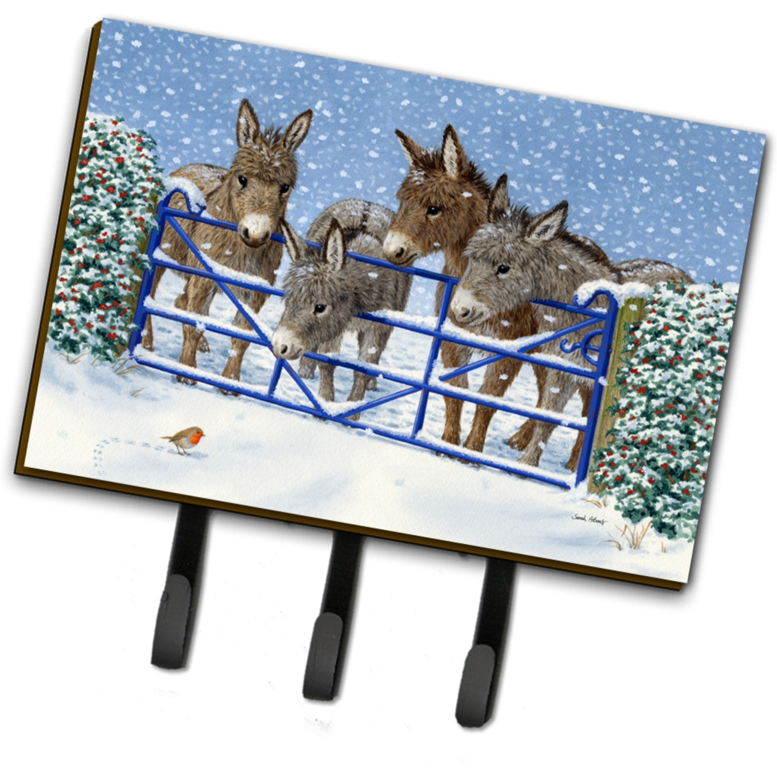&quotCaroline's Treasures ASA2210TH68 Donkeys and Robin at The Fence Leash or Key Holder, Large, Multicolor"
