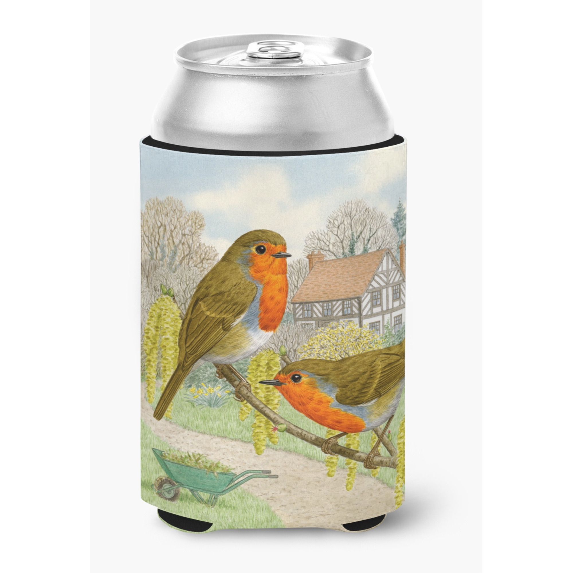 &quotCaroline's Treasures ASAD0684CC "&quotEuropean Robin by Sarah Adams"" Can or Bottle Hugger, Multicolor"