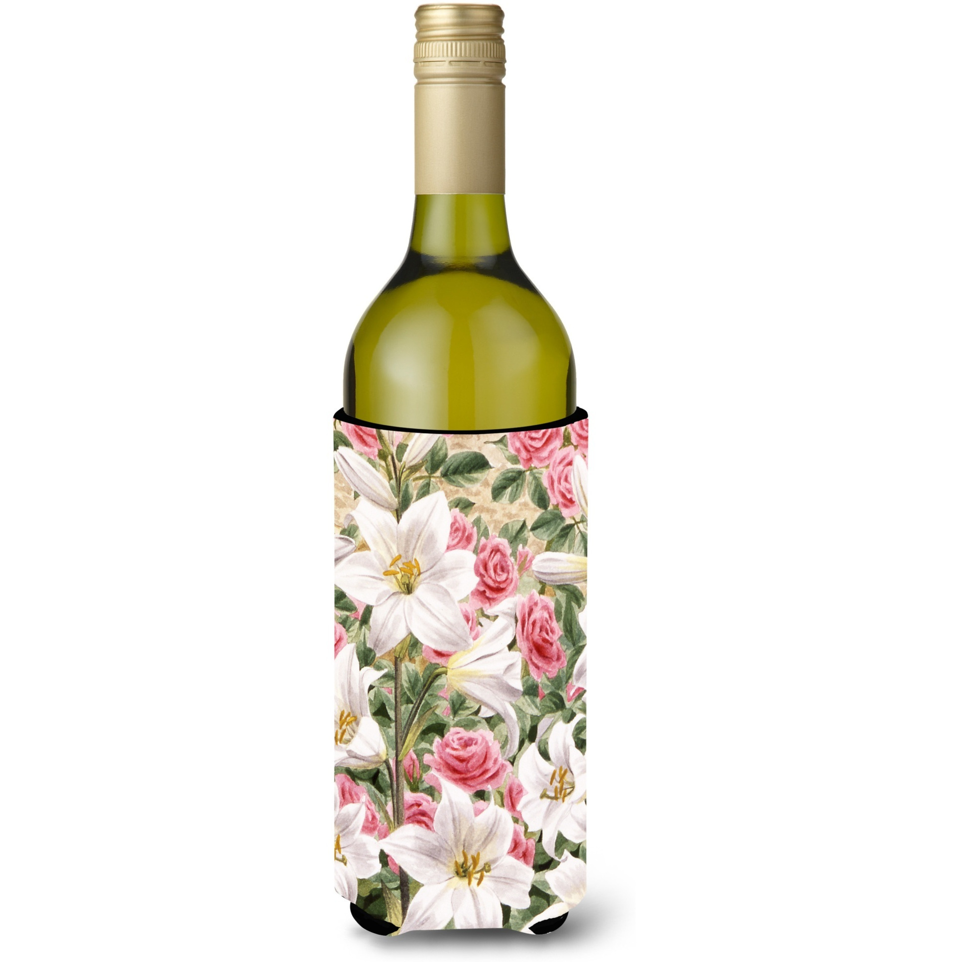 &quotCaroline's Treasures Lilies and Roses by Sarah Adams Wine Bottle Koozie Hugger, 750ml, Multicolor"