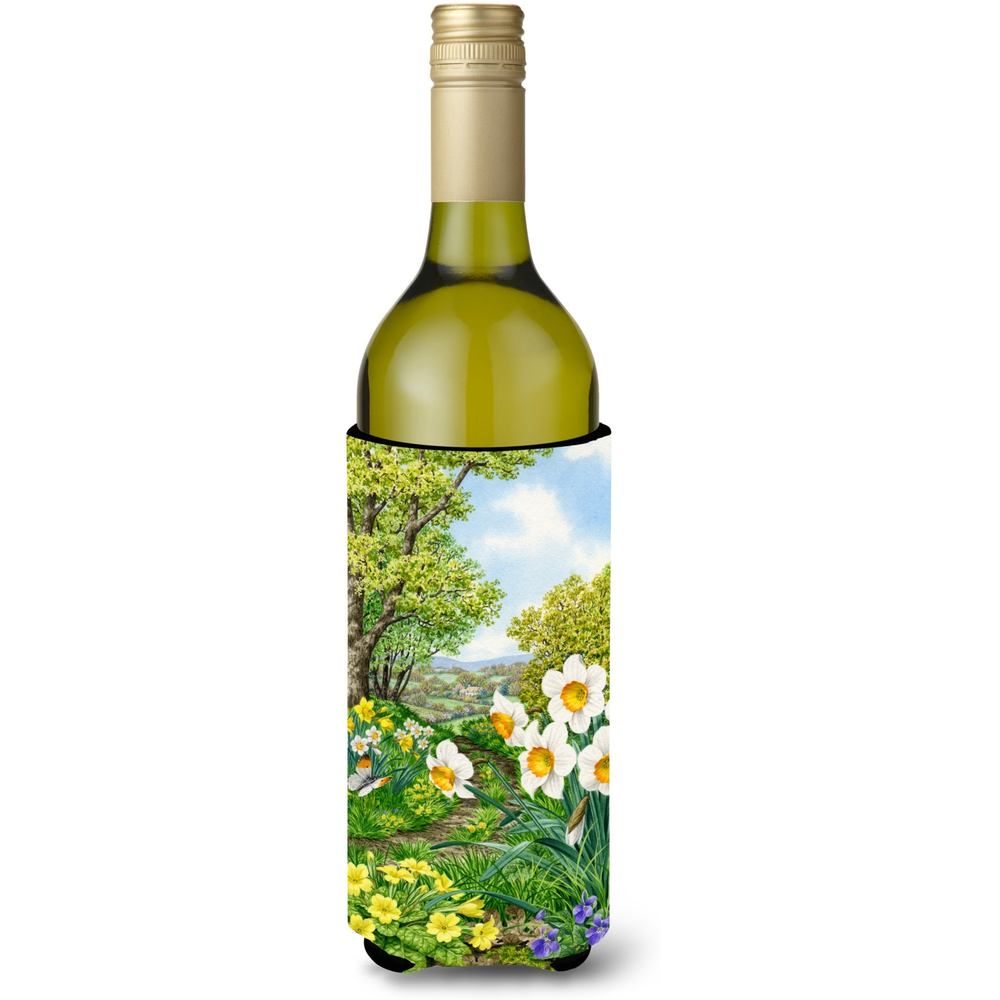&quotCaroline's Treasures Spring Flowers by Sarah Adams Wine Bottle Koozie Hugger, 750ml, Multicolor"