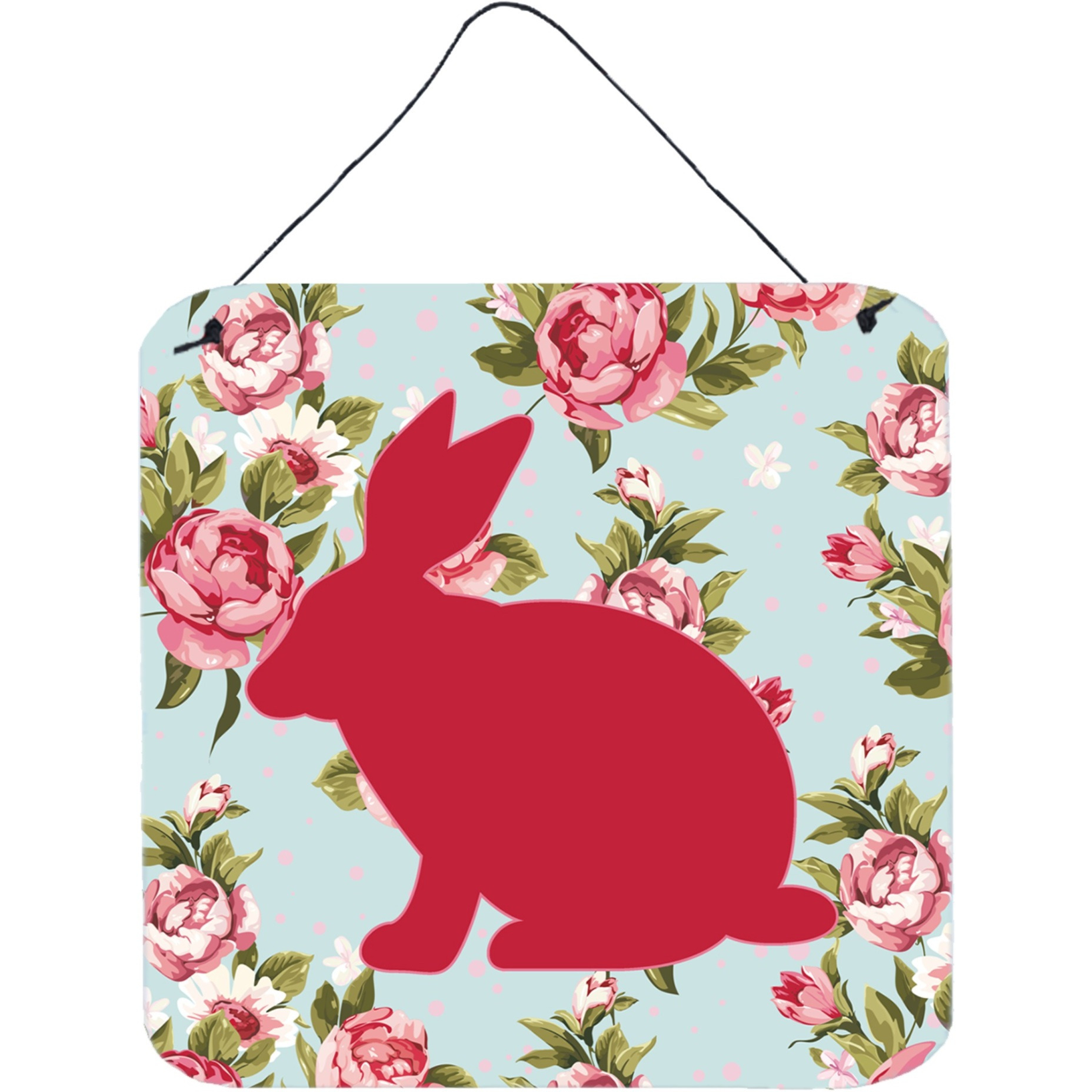 &quotCaroline's Treasures Rabbit Shabby Chic Blue Roses Wall or Door Hanging Prints, 6 x 6"", Multicolor"