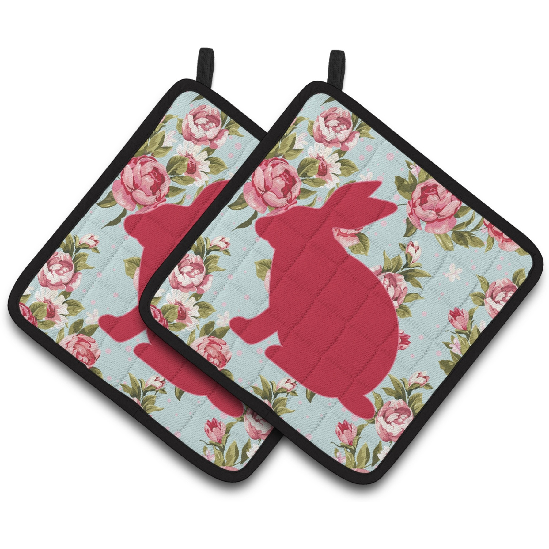&quotCaroline's Treasures Rabbit Shabby Chic Blue Roses Pair of Pot Holders BB1002-RS-BU-PTHD, 7.5HX7.5W, Multicolor"