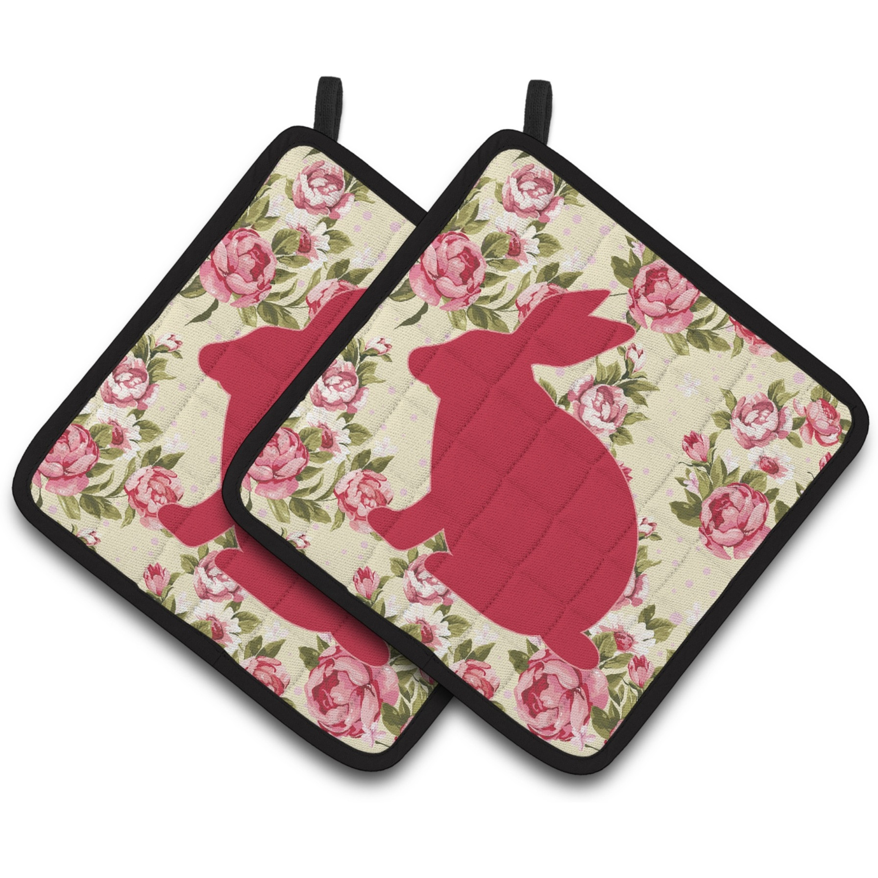 &quotCaroline's Treasures Rabbit Shabby Chic Yellow Roses Pair of Pot Holders BB1002-RS-YW-PTHD, 7.5HX7.5W, Multicolor"
