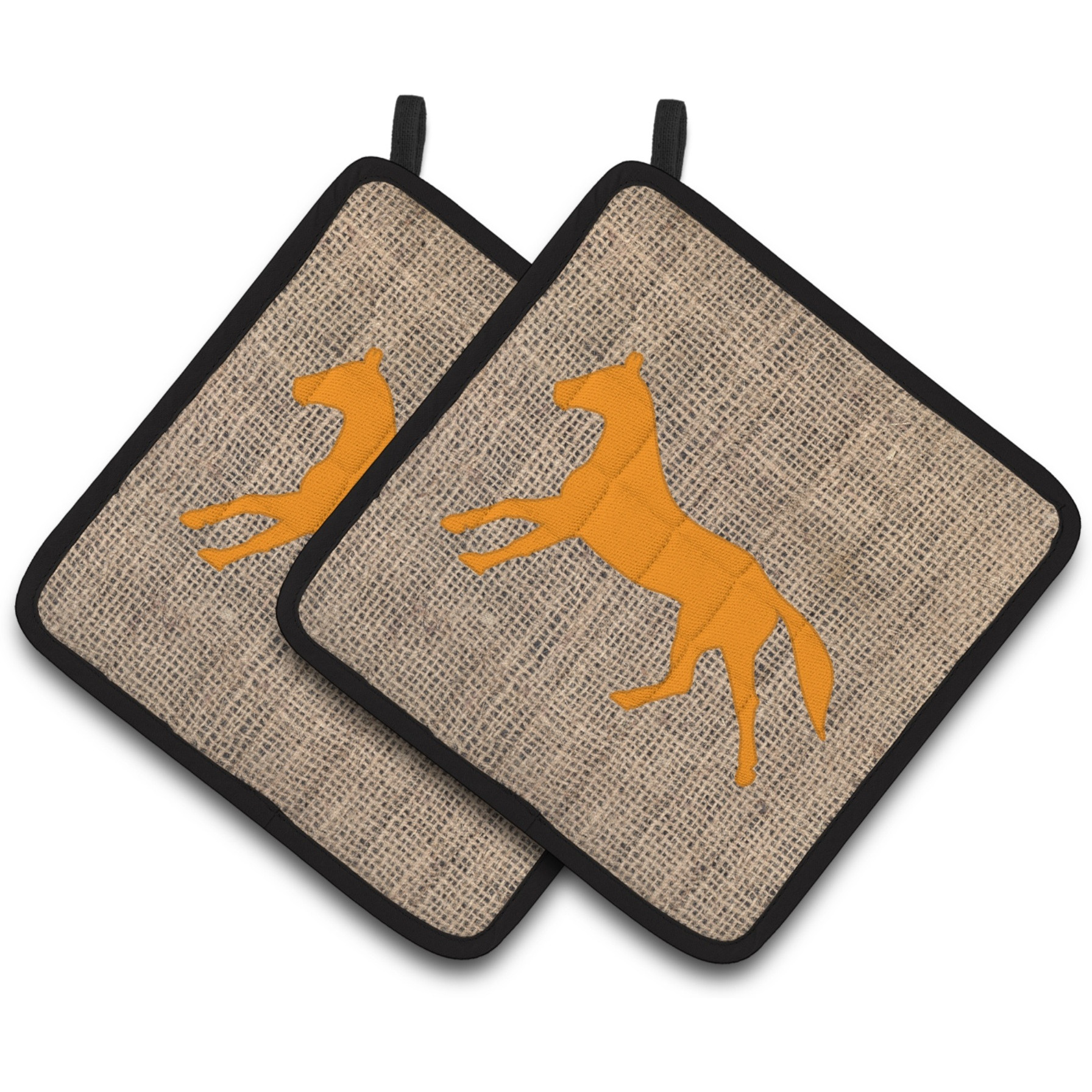 &quotCaroline's Treasures Horse Faux Burlap & Orange Pair of Pot Holders BB1003-BL-OR-PTHD, 7.5HX7.5W, Multicolor"