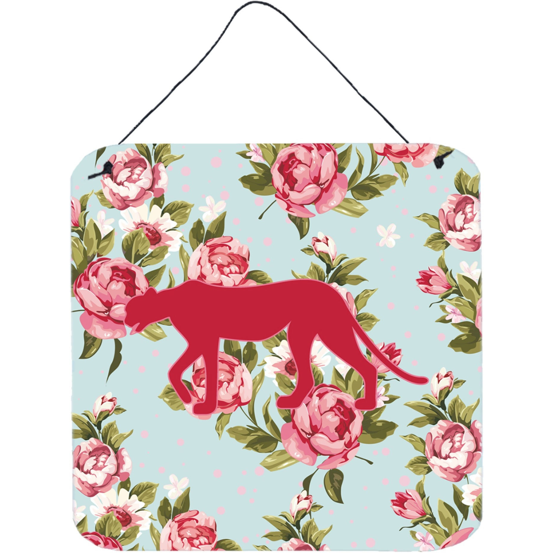 &quotCaroline's Treasures Leopard Shabby Chic Blue Roses Wall or Door Hanging Prints, 6 x 6"", Multicolor"