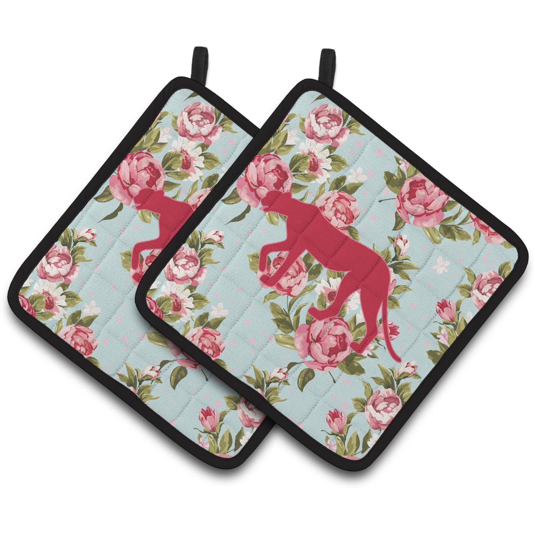 &quotCaroline's Treasures Leopard Shabby Chic Blue Roses Pair of Pot Holders BB1004-RS-BU-PTHD, 7.5HX7.5W, Multicolor"