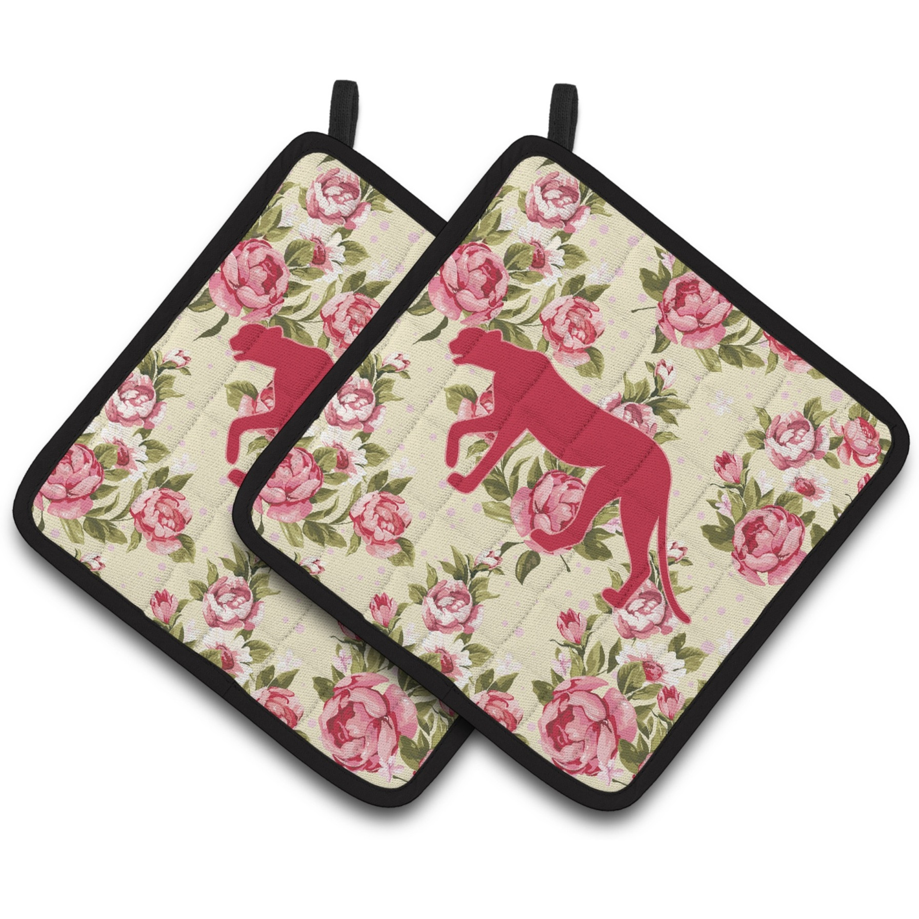 &quotCaroline's Treasures Leopard Shabby Chic Yellow Roses Pair of Pot Holders BB1004-RS-YW-PTHD, 7.5HX7.5W, Multicolor"
