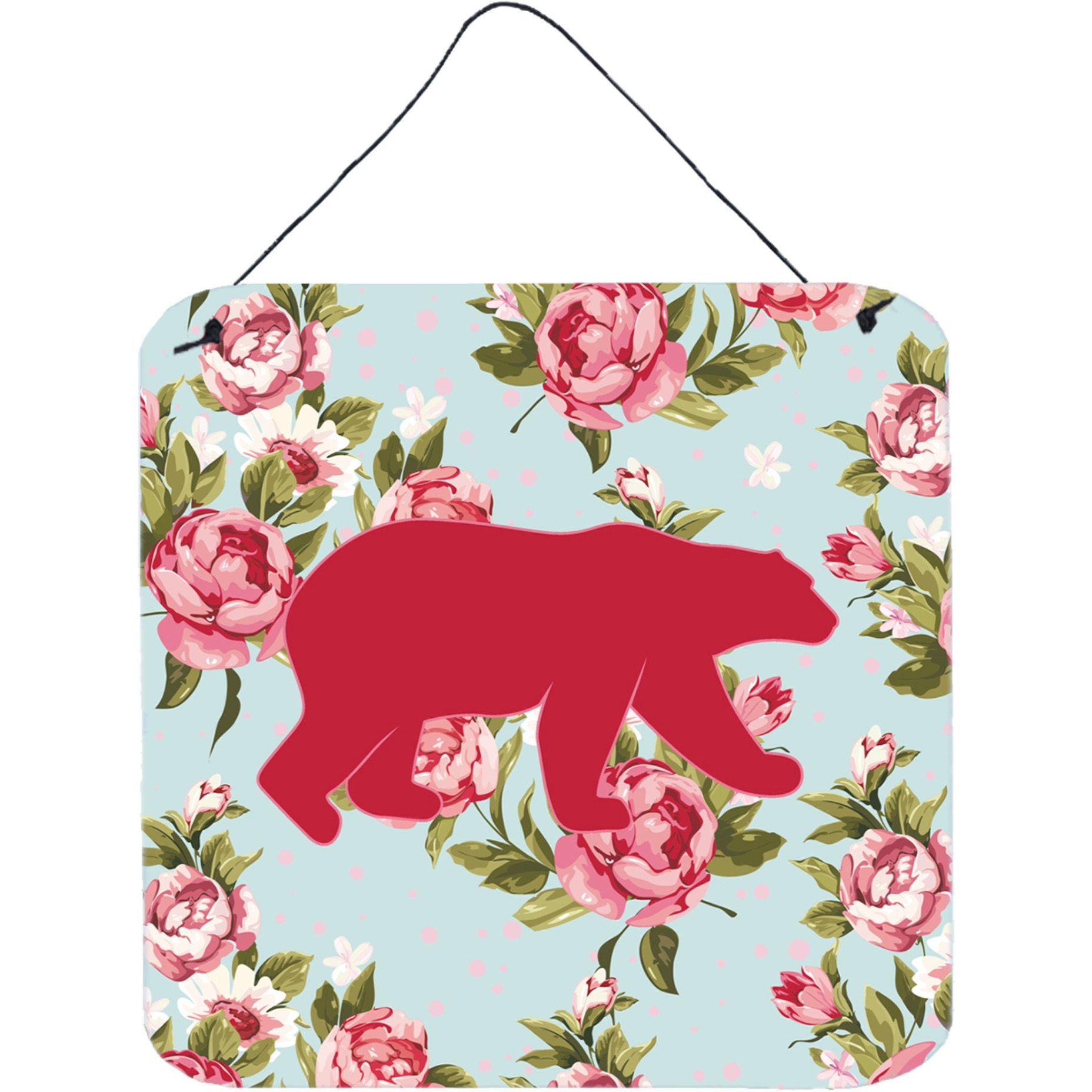 &quotCaroline's Treasures Bear Shabby Chic Blue Roses Aluminum Metal Wall or Door Hanging Prints, 6 x 6"", Multicolor"