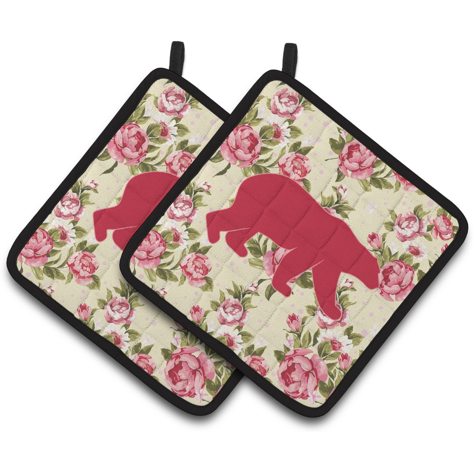 &quotCaroline's Treasures Bear Shabby Chic Yellow Roses Pair of Pot Holders BB1005-RS-YW-PTHD, 7.5HX7.5W, Multicolor"