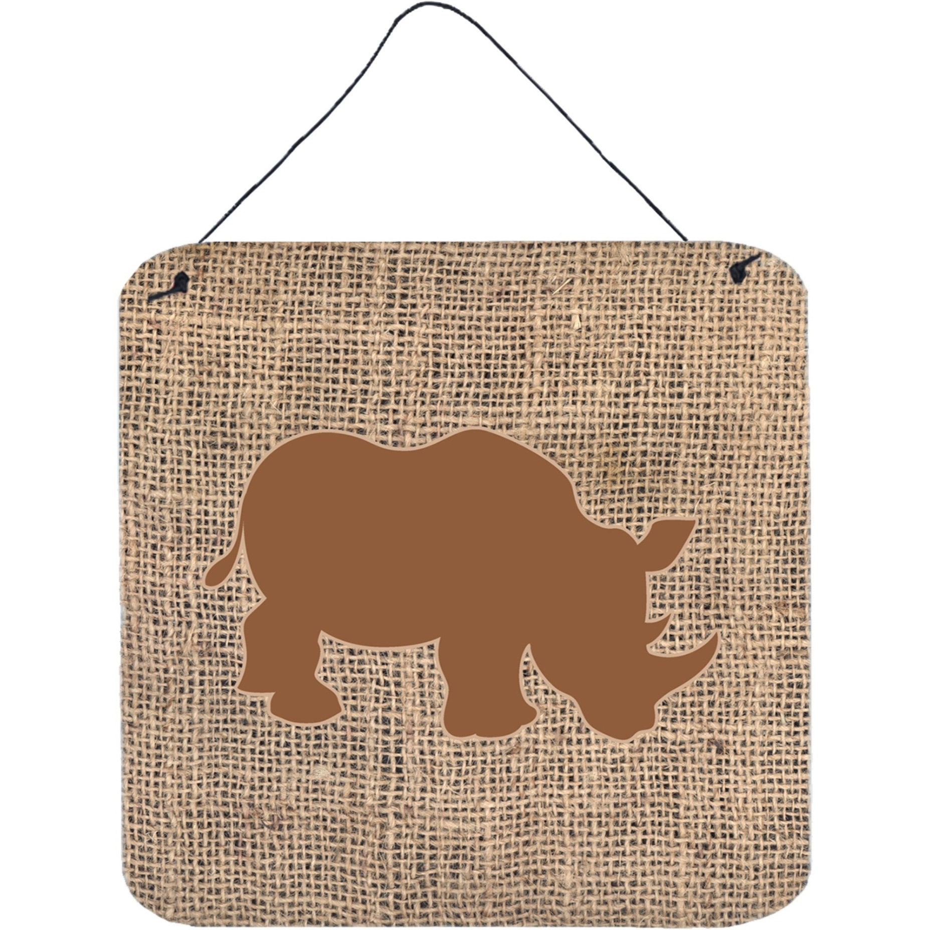 &quotCaroline's Treasures Rhinoceros Burlap and Brown Aluminum Metal Wall or Door Hanging Prints, 6 x 6"", Multicolor"