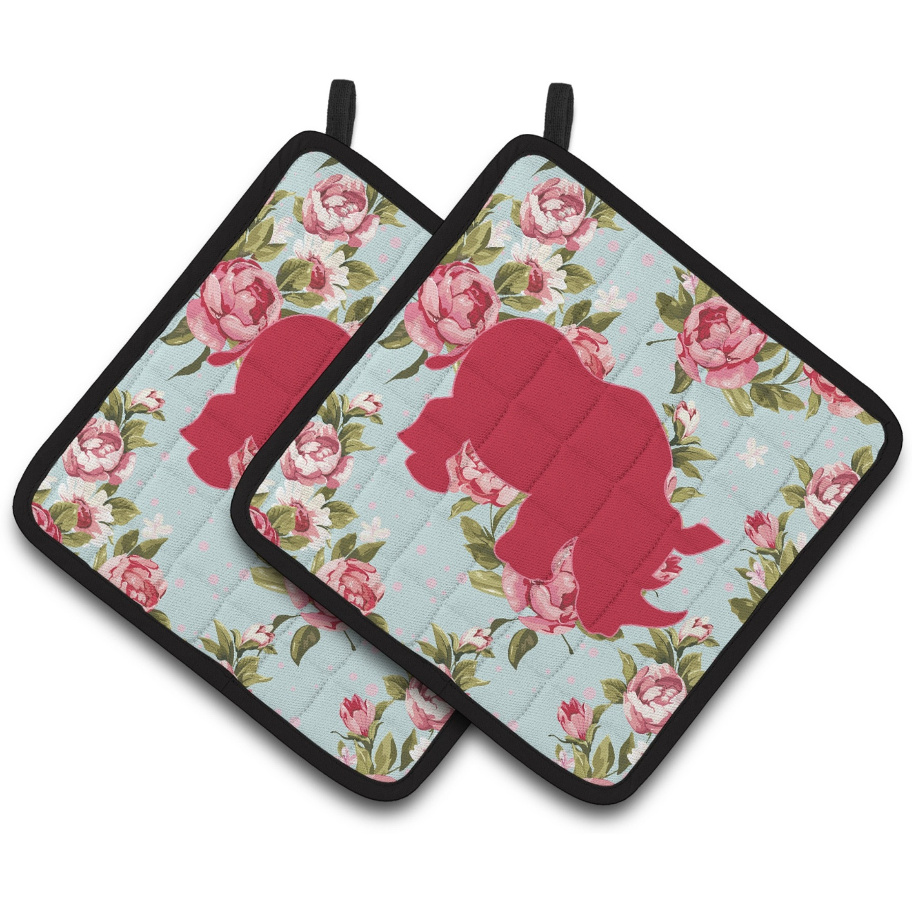 &quotCaroline's Treasures Rhinoceros Shabby Chic Blue Roses Pair of Pot Holders BB1006-RS-BU-PTHD, 7.5HX7.5W, Multicolor"