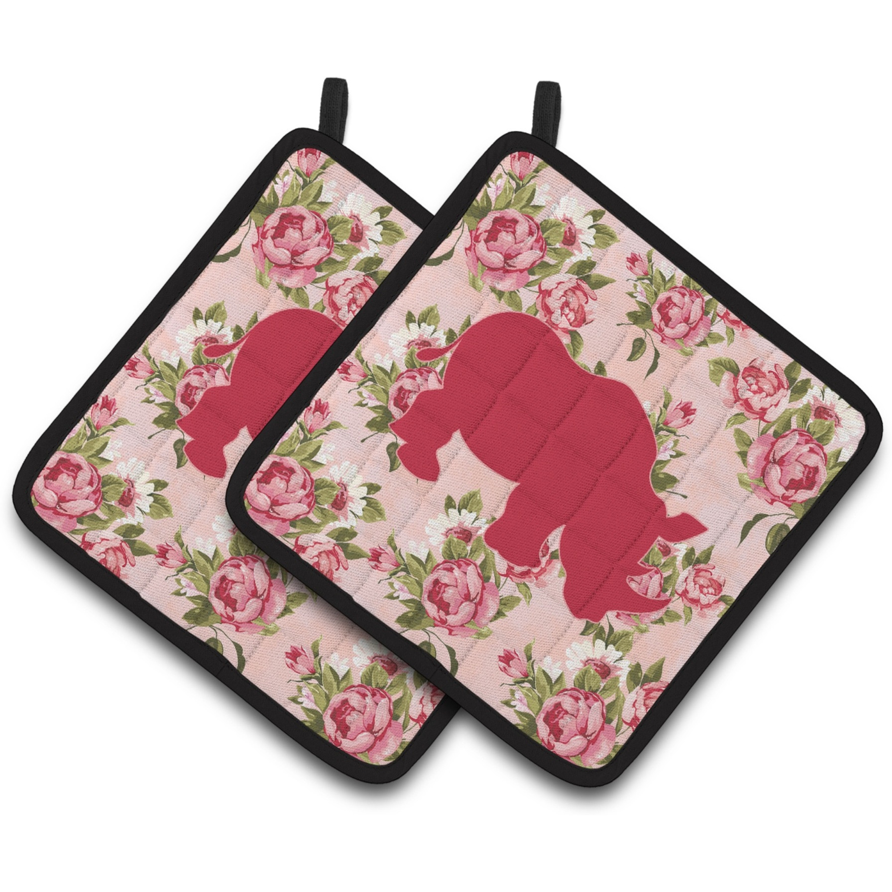 &quotCaroline's Treasures Rhinoceros Shabby Chic Pink Roses Pair of Pot Holders BB1006-RS-PK-PTHD, 7.5HX7.5W, Multicolor"