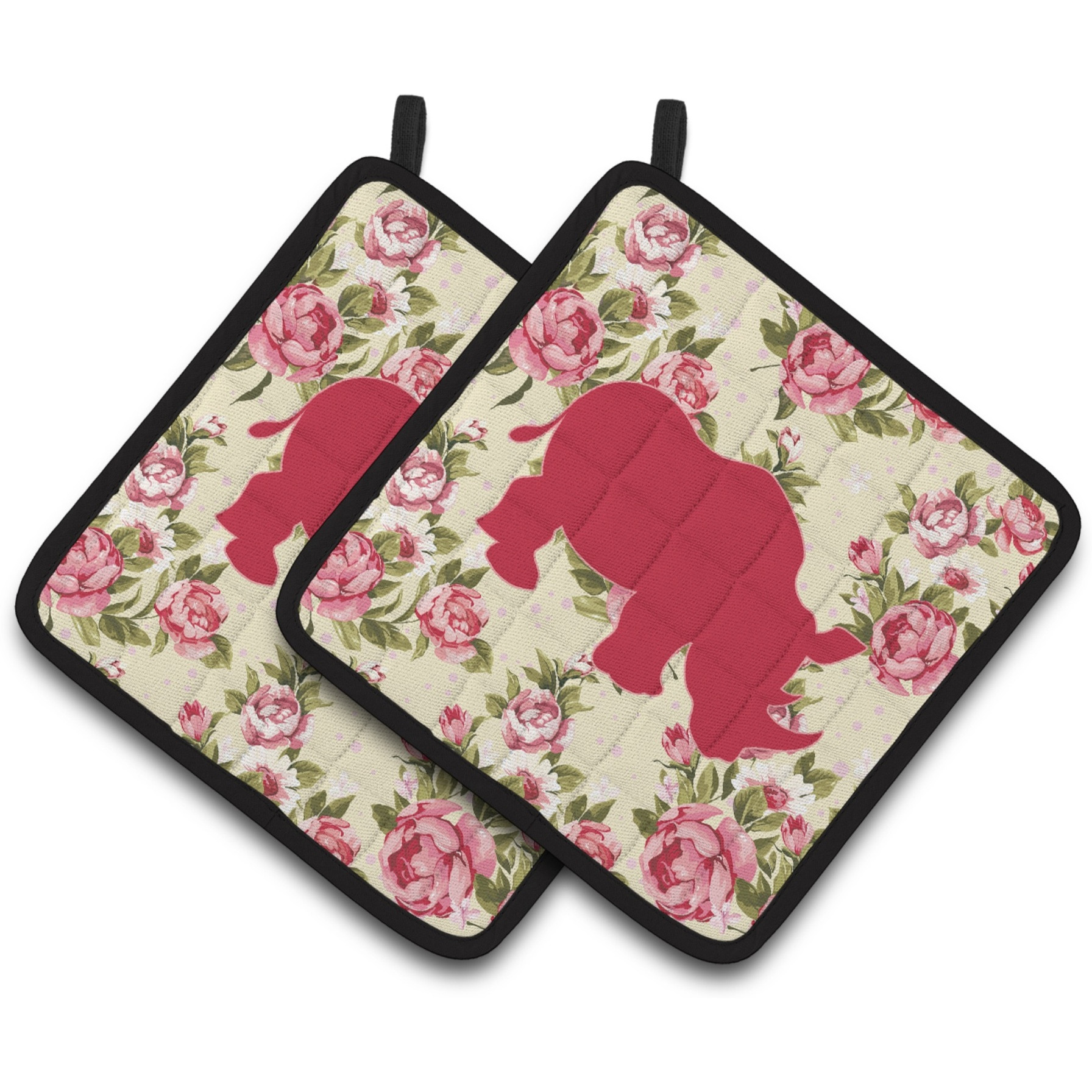 &quotCaroline's Treasures Rhinoceros Shabby Chic Yellow Roses Pair of Pot Holders BB1006-RS-YW-PTHD, 7.5HX7.5W, Multicolor"