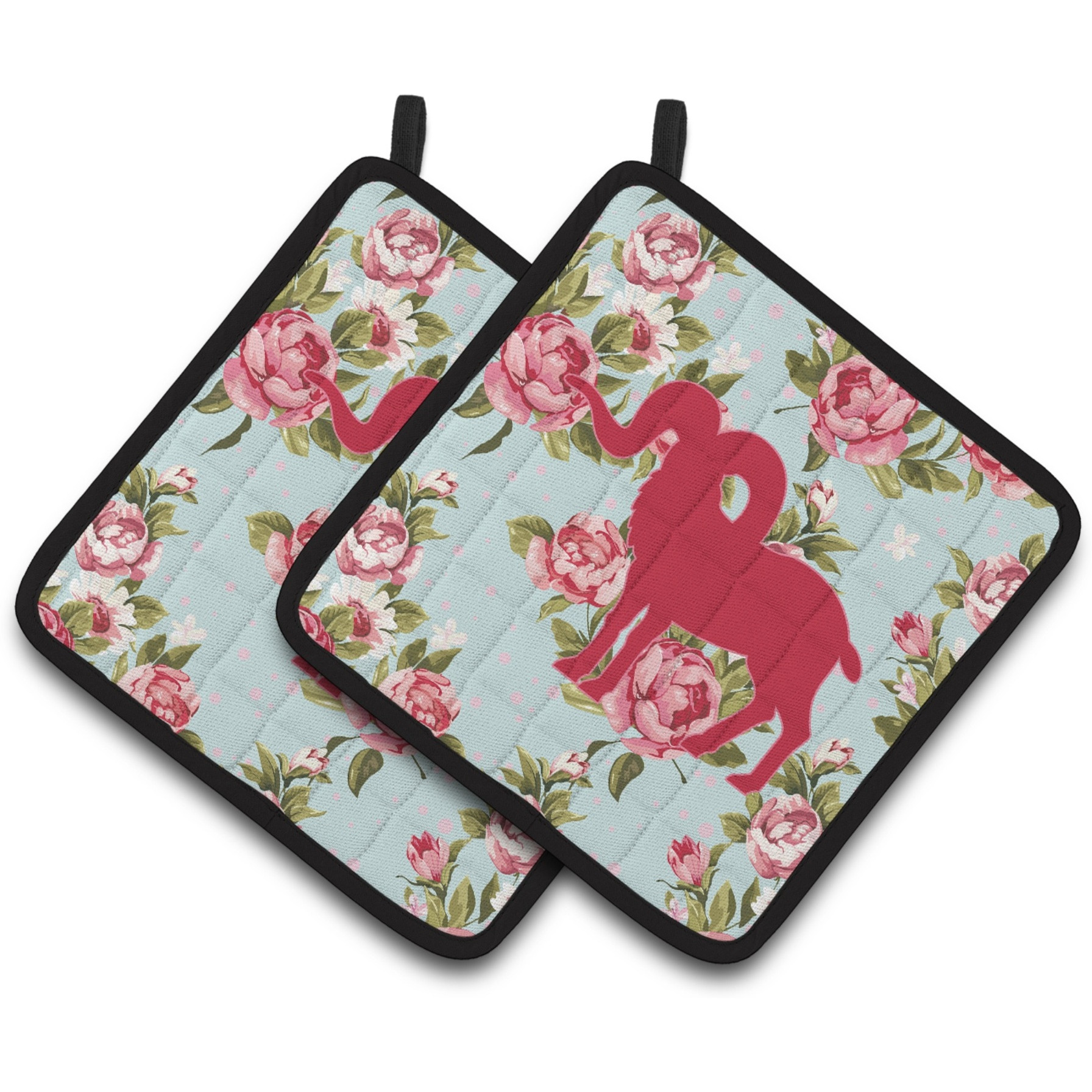 &quotCaroline's Treasures Sheep Shabby Chic Blue Roses Pair of Pot Holders BB1007-RS-BU-PTHD, 7.5HX7.5W, Multicolor"