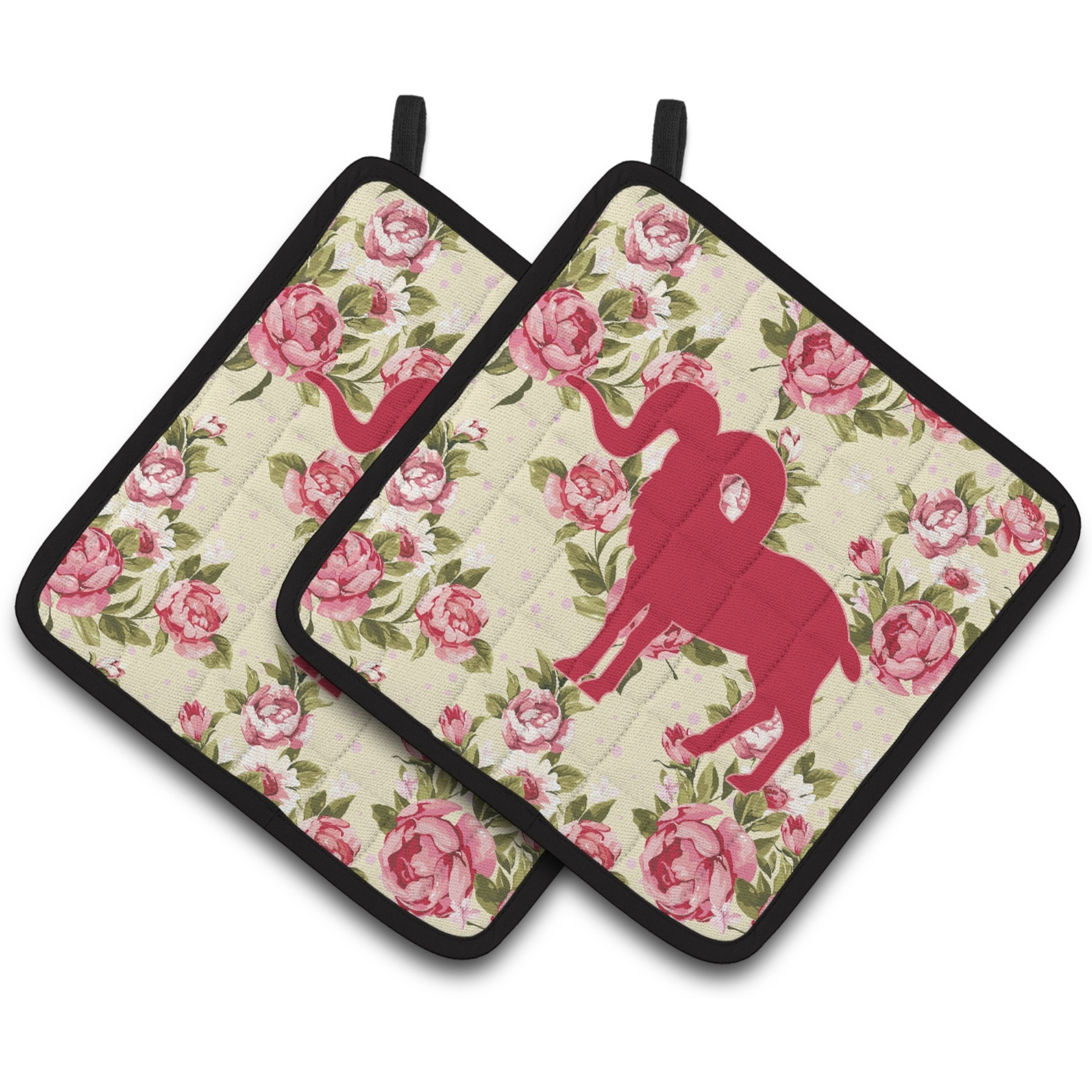 &quotCaroline's Treasures Sheep Shabby Chic Yellow Roses Pair of Pot Holders BB1007-RS-YW-PTHD, 7.5HX7.5W, Multicolor"