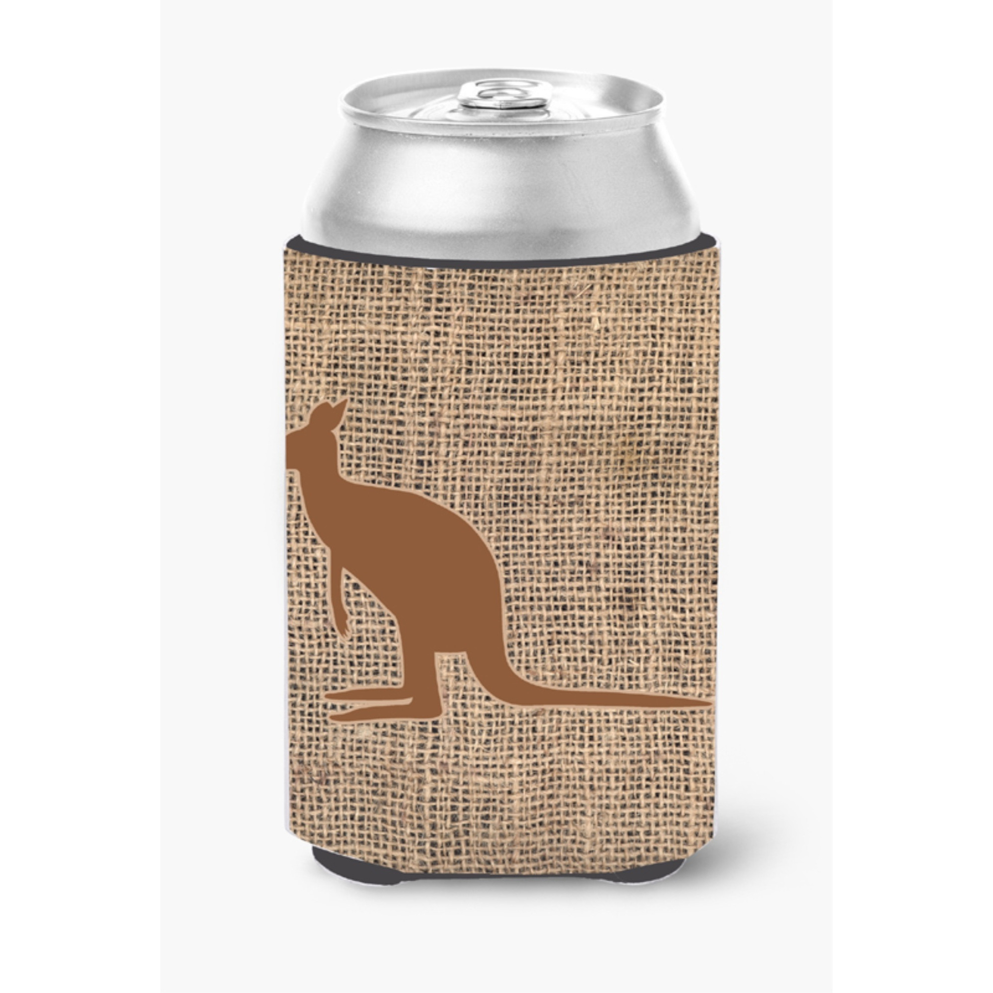 Kangaroo Burlap and Brown Can or Bottle Beverage Insulator Hugger