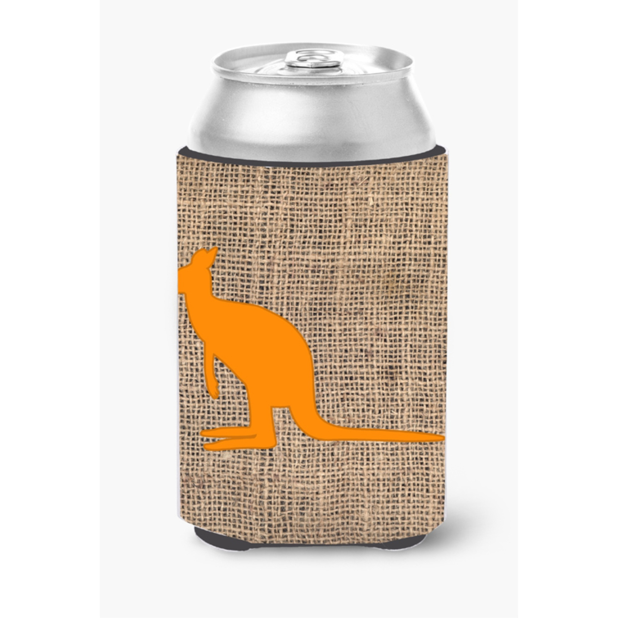 Kangaroo Burlap and Orange Can or Bottle Beverage Insulator Hugger BB1008