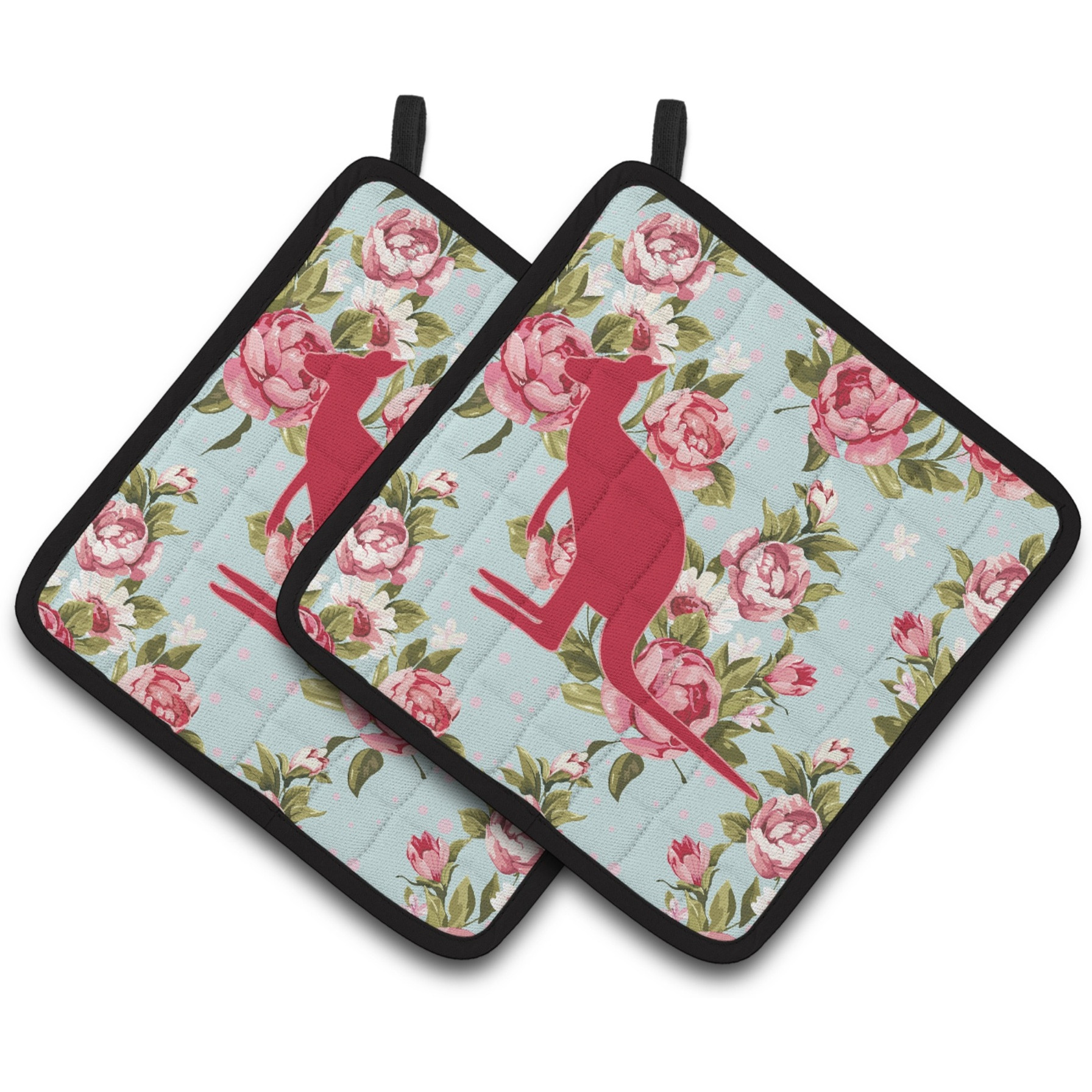 &quotCaroline's Treasures Kangaroo Shabby Chic Blue Roses Pair of Pot Holders BB1008-RS-BU-PTHD, 7.5HX7.5W, Multicolor"