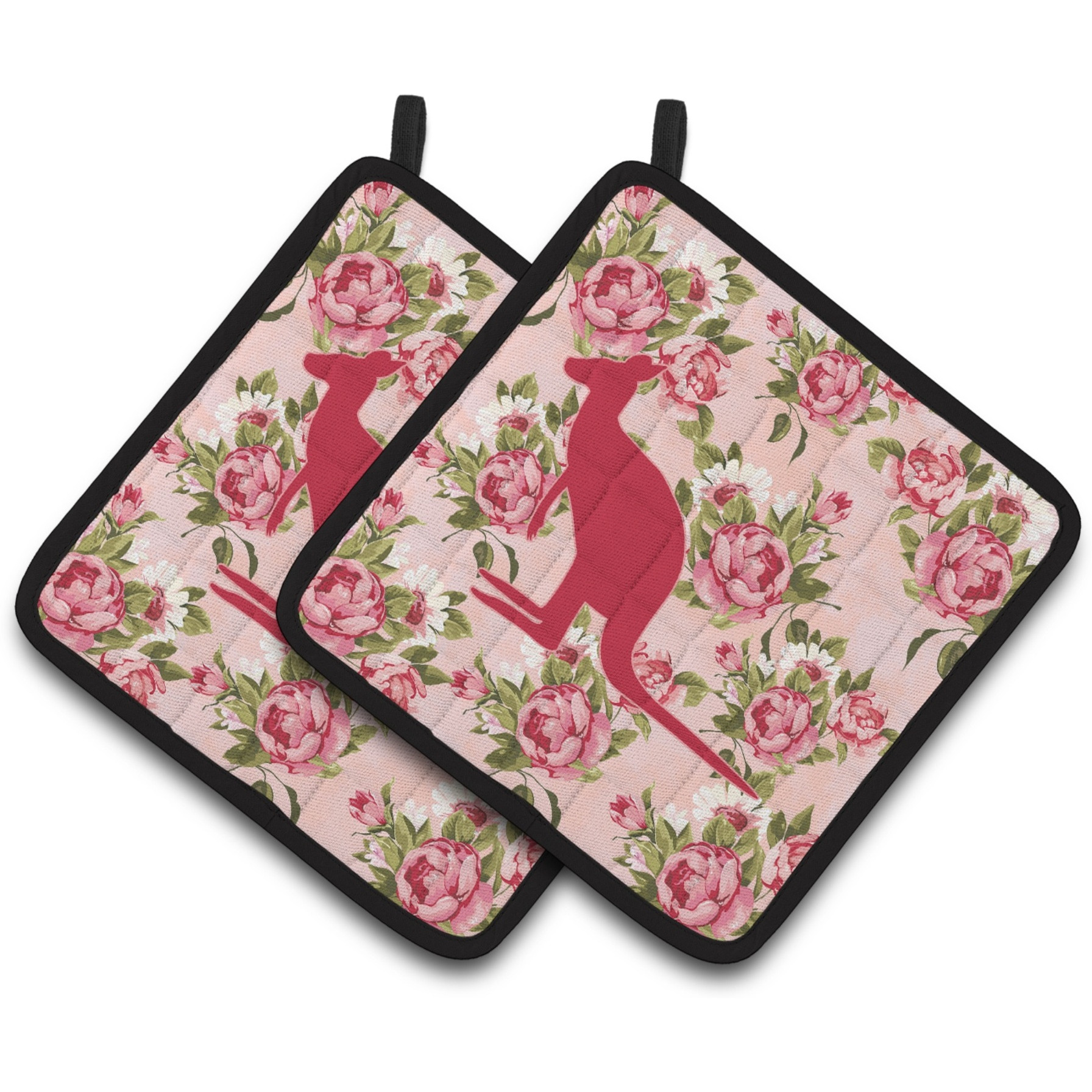 &quotCaroline's Treasures Kangaroo Shabby Chic Pink Roses Pair of Pot Holders BB1008-RS-PK-PTHD, 7.5HX7.5W, Multicolor"