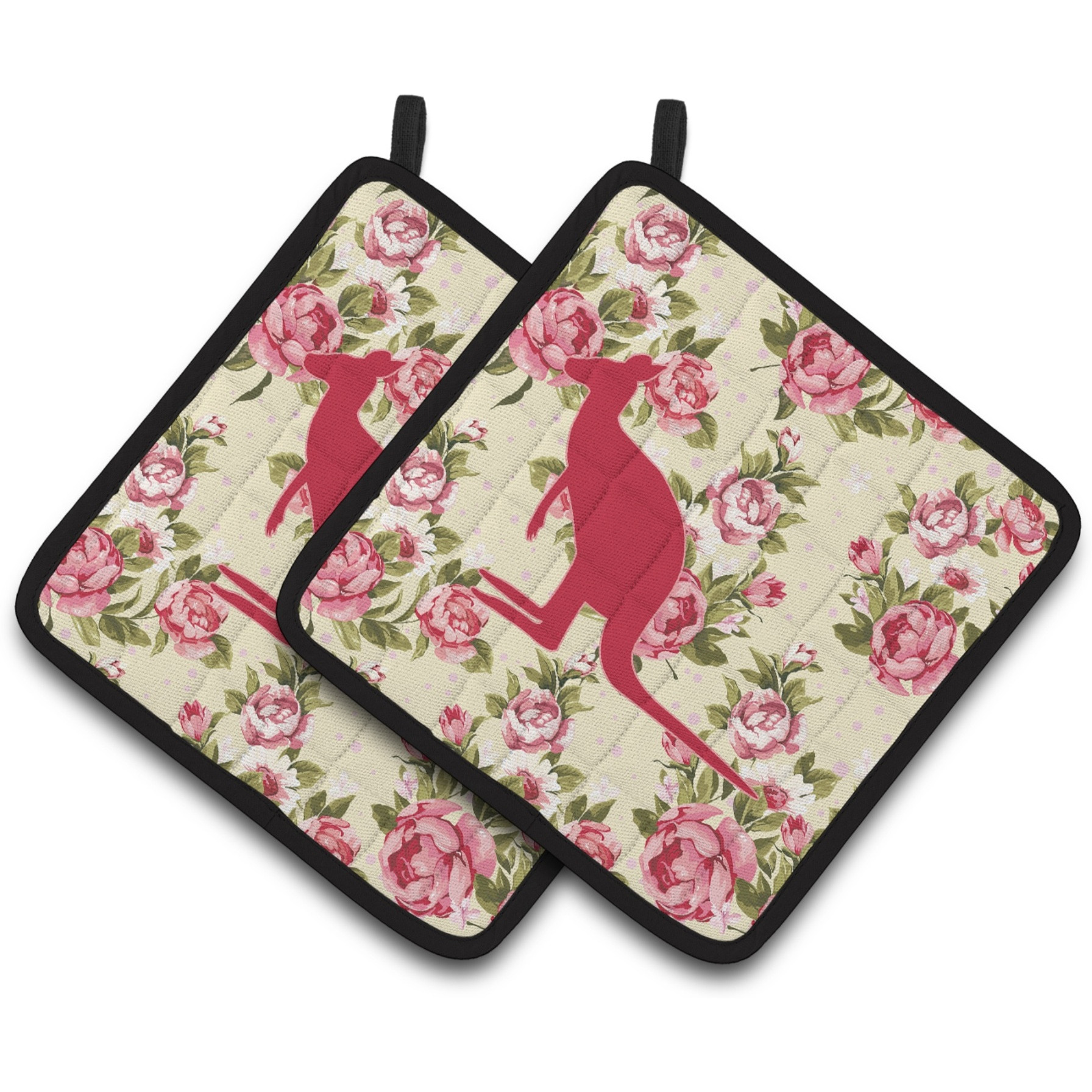 &quotCaroline's Treasures Kangaroo Shabby Chic Yellow Roses Pair of Pot Holders BB1008-RS-YW-PTHD, 7.5HX7.5W, Multicolor"
