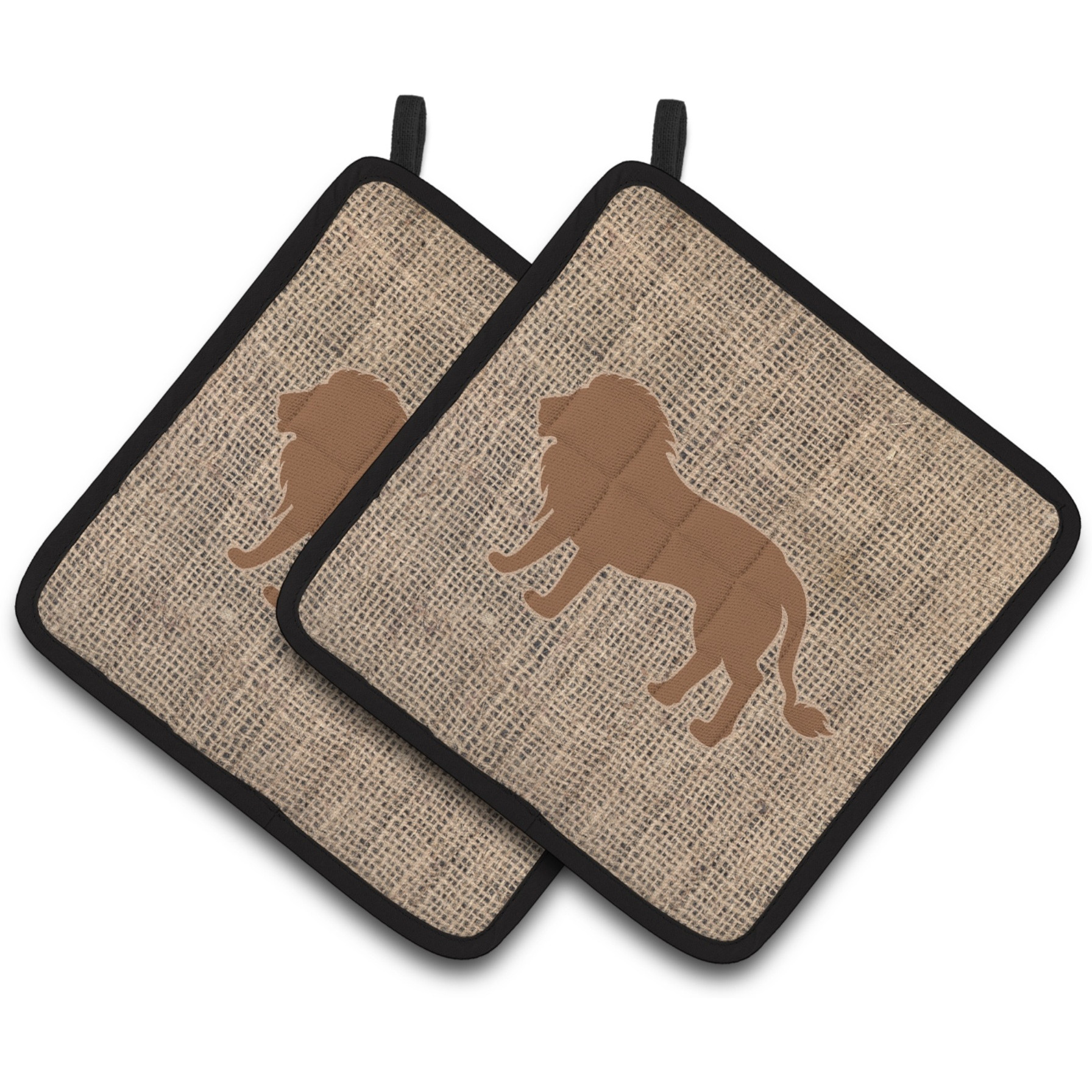 &quotCaroline's Treasures Lion Faux Burlap & Brown Pair of Pot Holders BB1009-BL-BN-PTHD, 7.5HX7.5W, Multicolor"