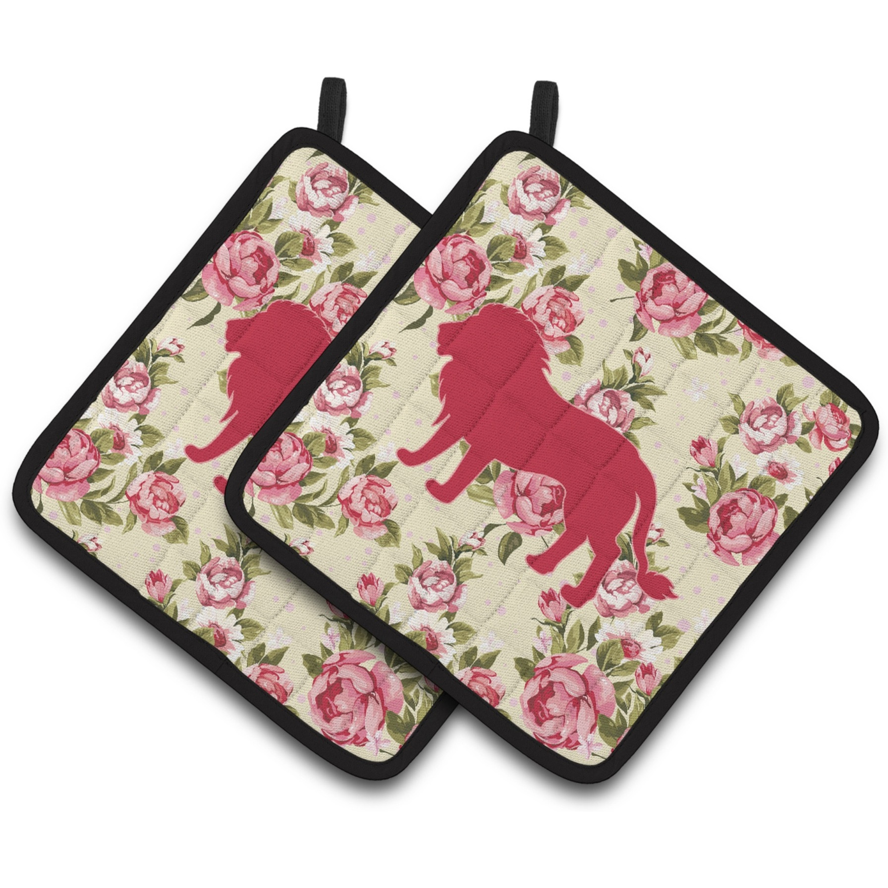 &quotCaroline's Treasures Lion Shabby Chic Yellow Roses Pair of Pot Holders BB1009-RS-YW-PTHD, 7.5HX7.5W, Multicolor"