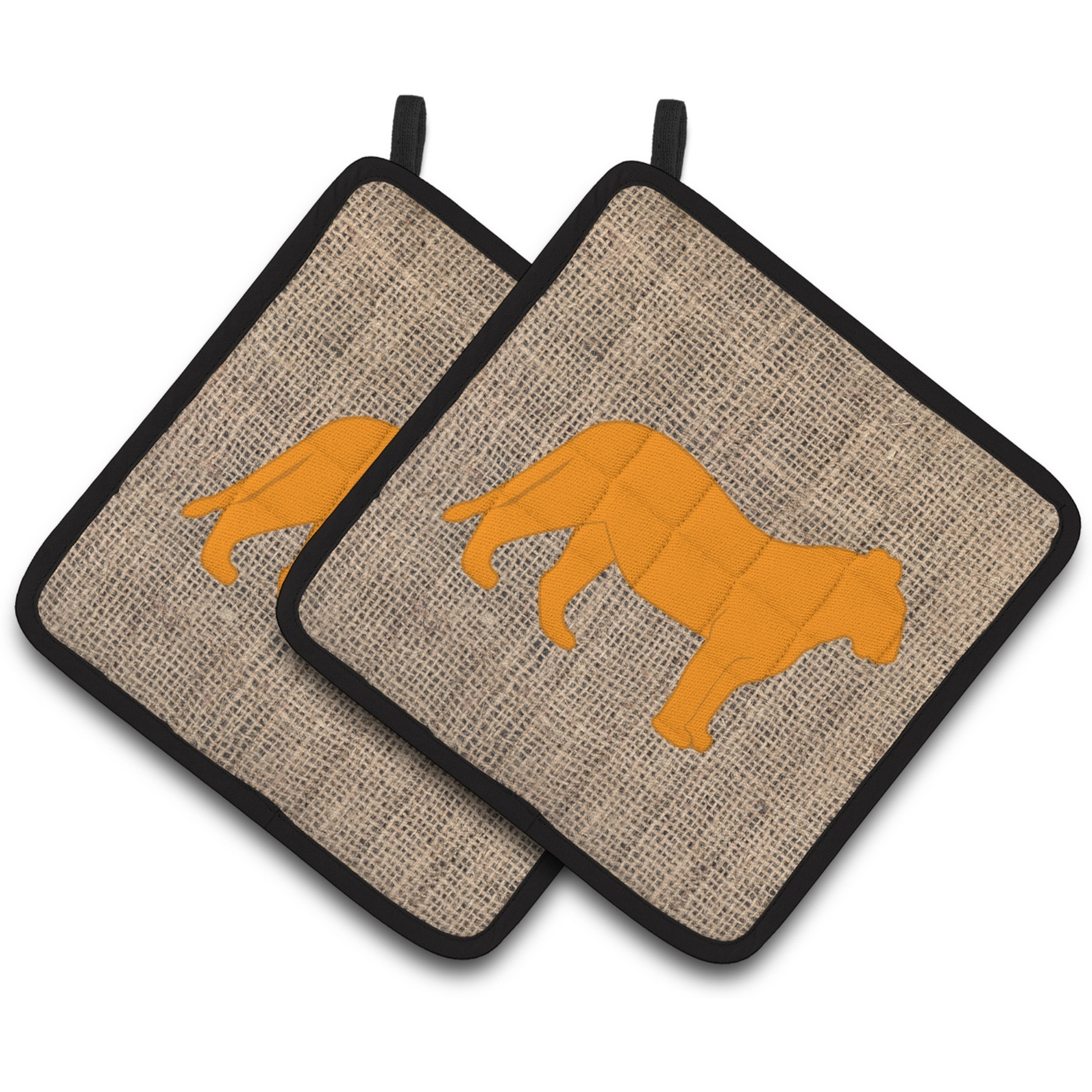 &quotCaroline's Treasures Tiger Faux Burlap & Orange Pair of Pot Holders BB1010-BL-OR-PTHD, 7.5HX7.5W, Multicolor"
