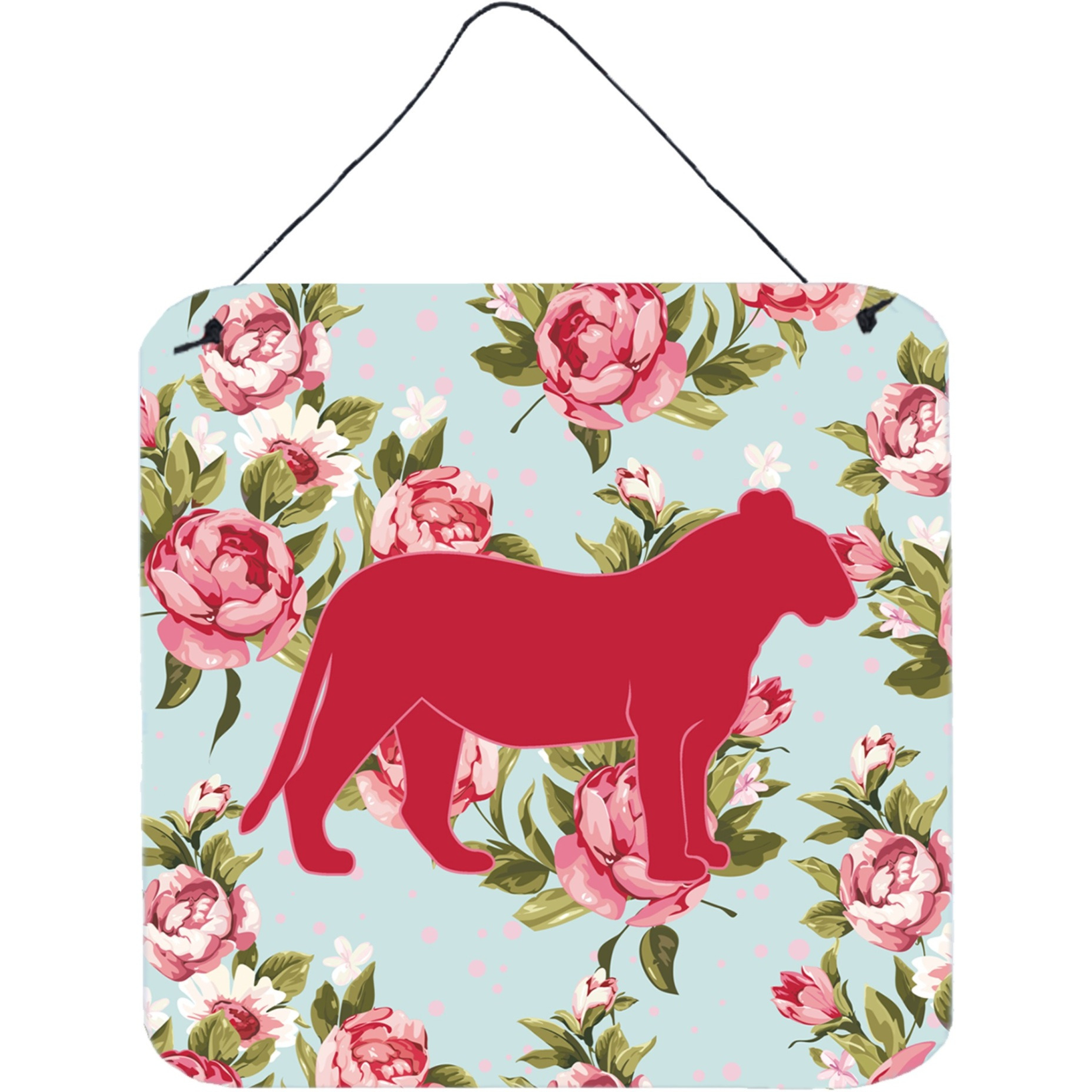 &quotCaroline's Treasures Tiger Shabby Chic Blue Roses Aluminum Metal Wall or Door Hanging Prints, 6 x 6"", Multicolor"