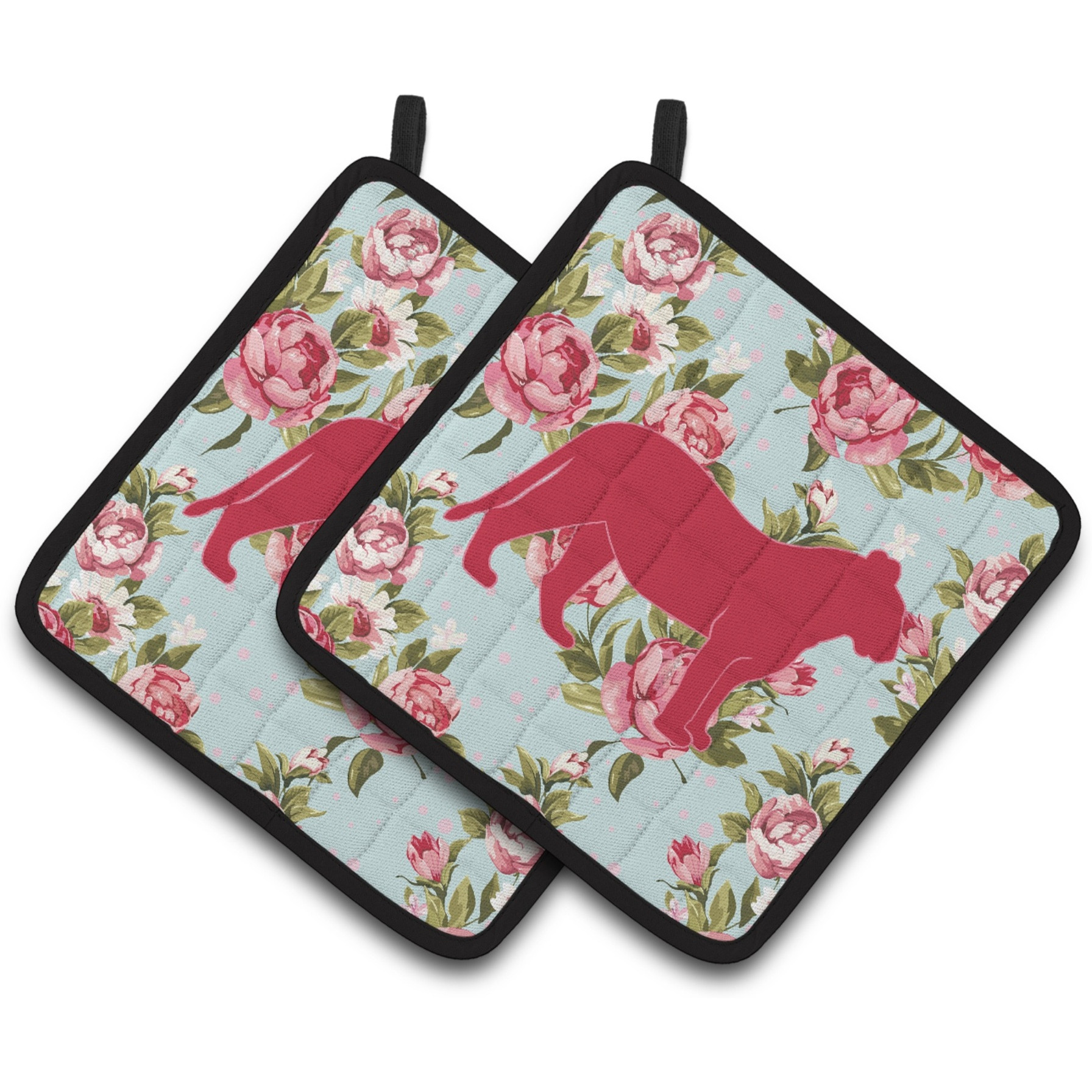 &quotCaroline's Treasures Tiger Shabby Chic Blue Roses Pair of Pot Holders BB1010-RS-BU-PTHD, 7.5HX7.5W, Multicolor"