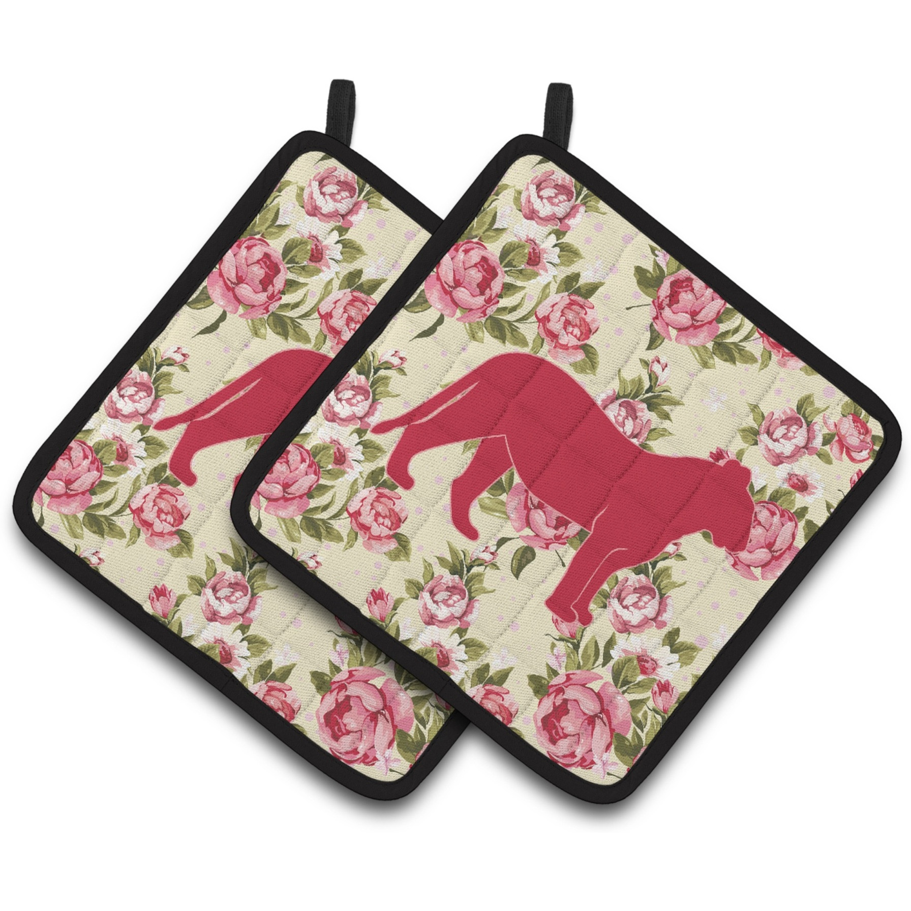 &quotCaroline's Treasures Tiger Shabby Chic Yellow Roses Pair of Pot Holders BB1010-RS-YW-PTHD, 7.5HX7.5W, Multicolor"