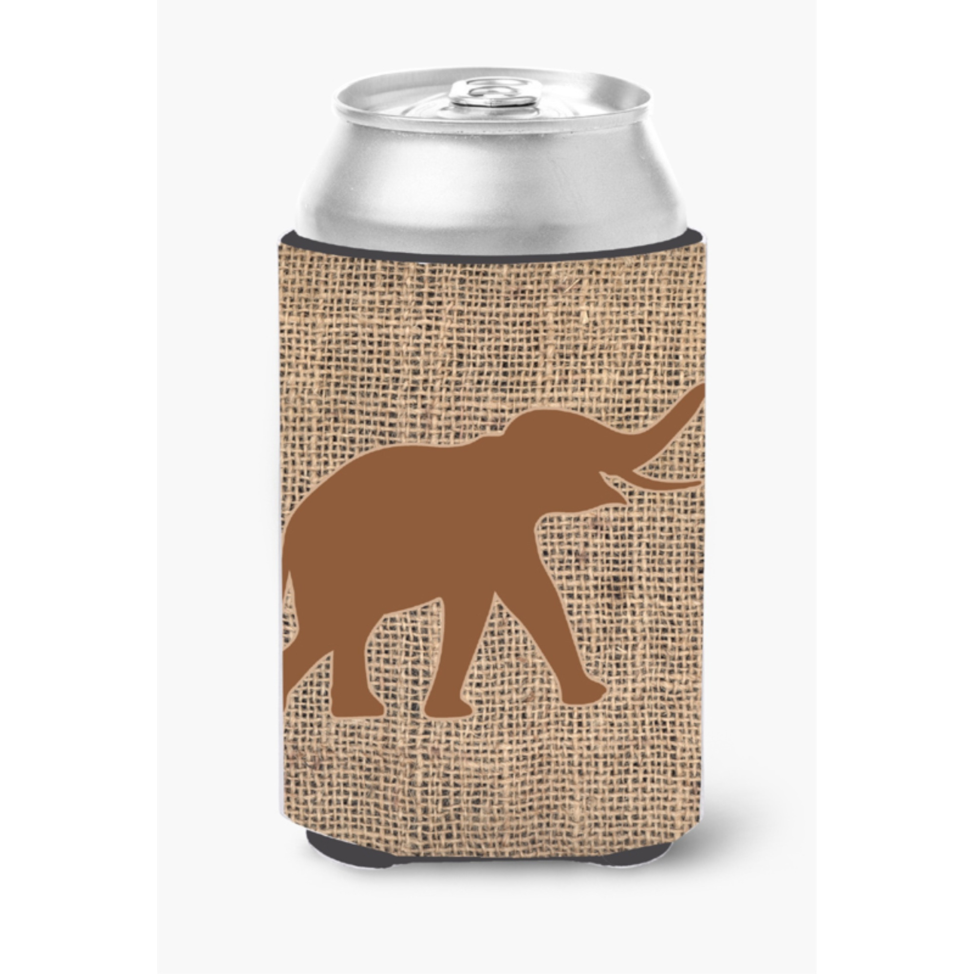 Elephant Burlap and Brown Can or Bottle Beverage Insulator Hugger