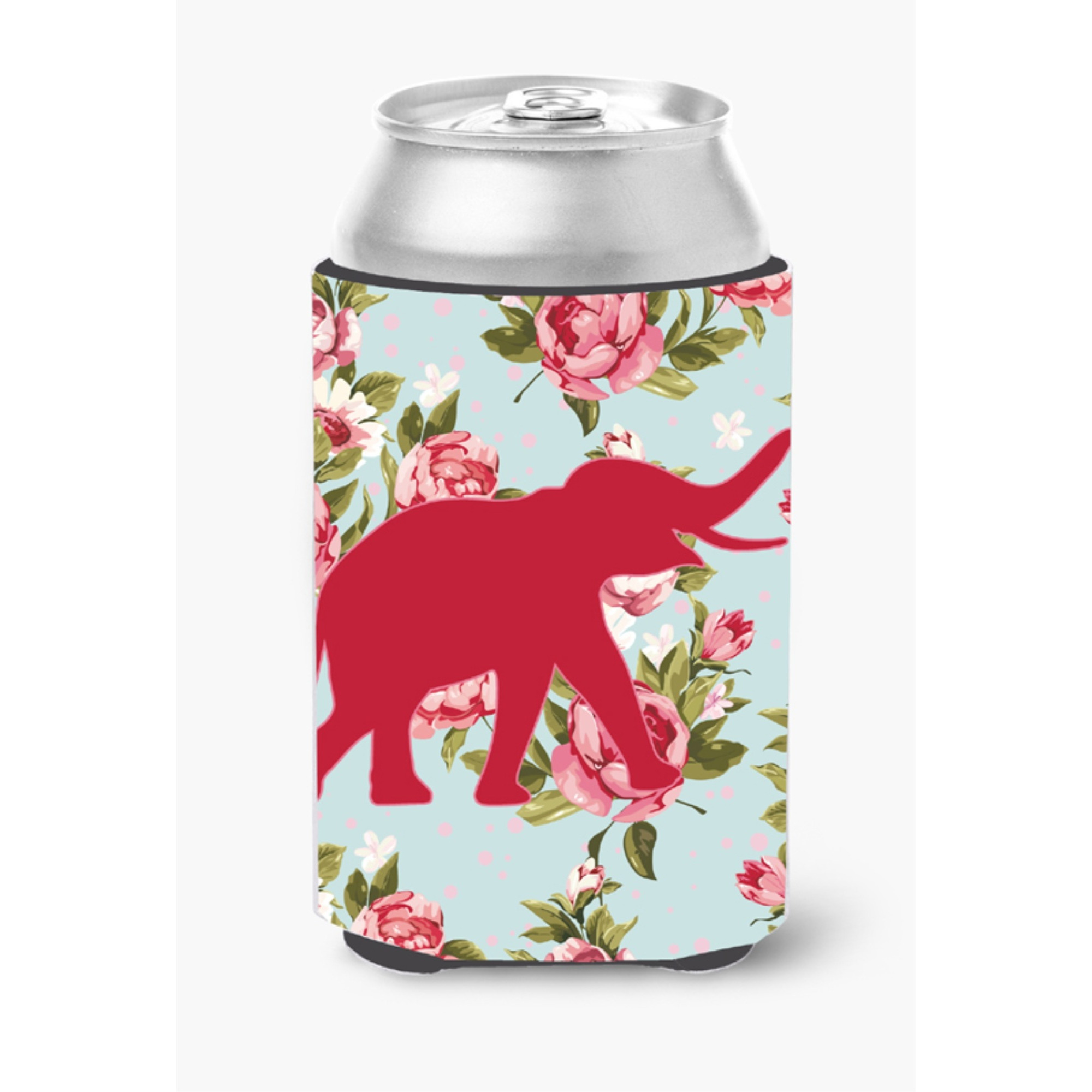 Elephant Shabby Chic Blue Roses Can or Bottle Beverage Insulator Hugger BB1011