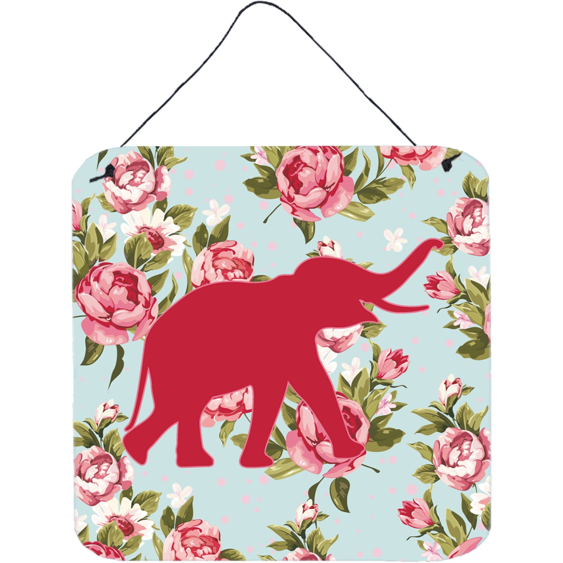 &quotCaroline's Treasures Elephant Shabby Chic Blue Roses Wall or Door Hanging Prints, 6 x 6"", Multicolor"